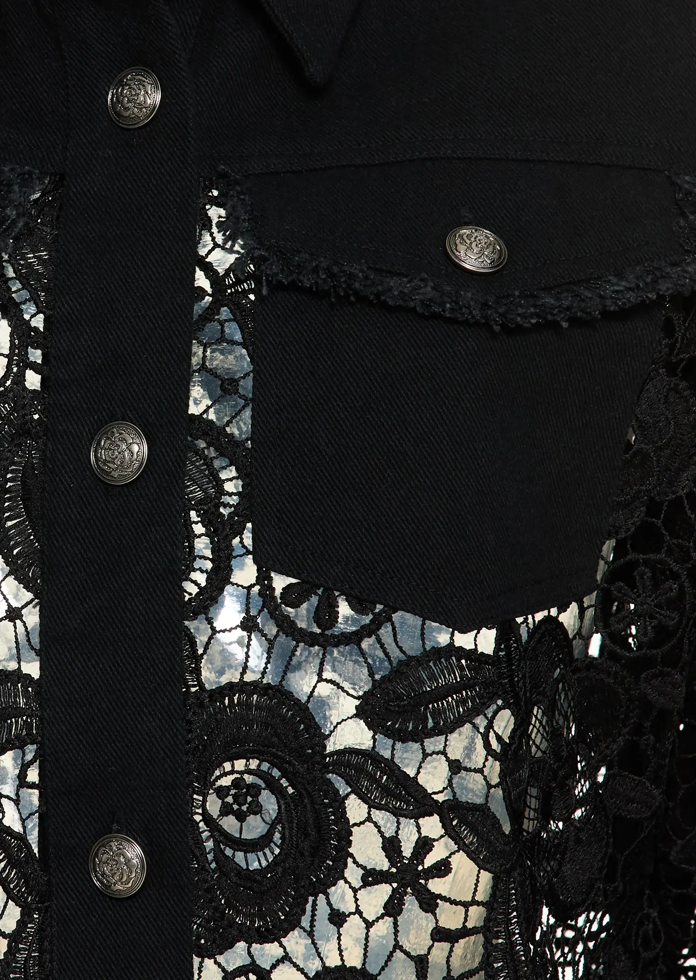 Jeansjacke in Allover-Häkeloptik, schwarz