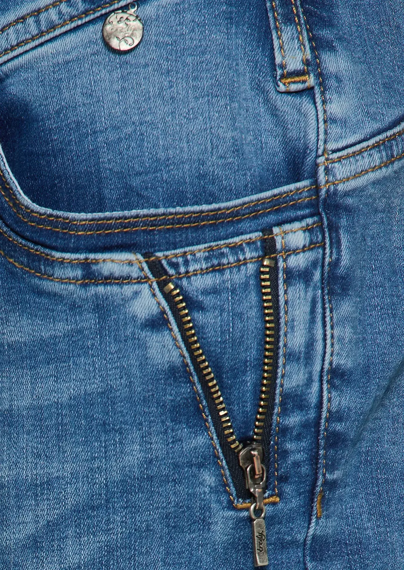 Doppelbundjeans mit Reißverschlüssen, light blue denim