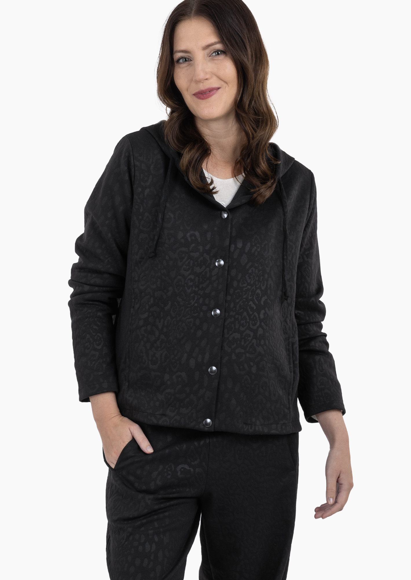 Sweatjacke mit Leoprägung, schwarz