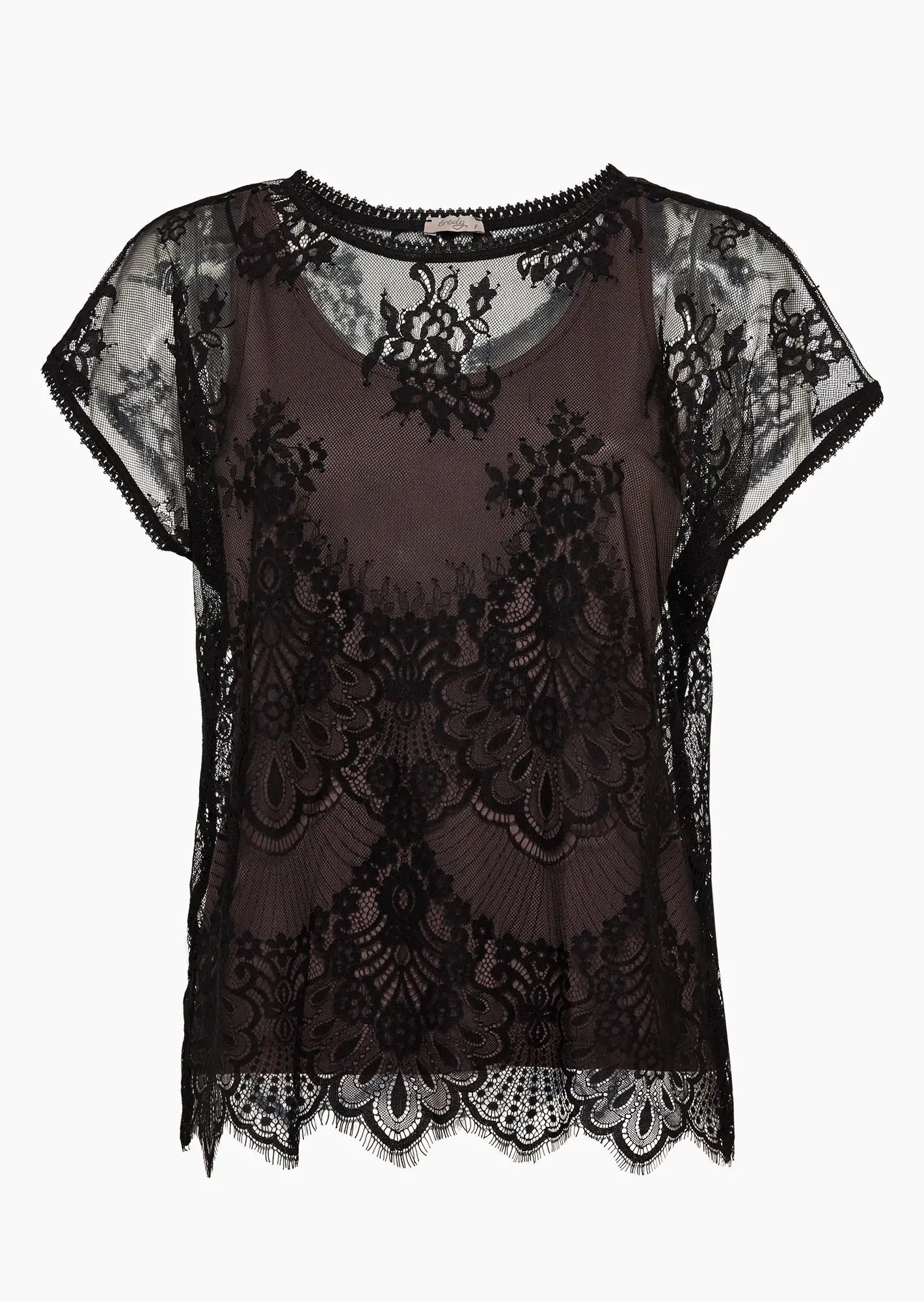 Edles Spitzenshirt mit Viskose-Top, schwarz-taupe