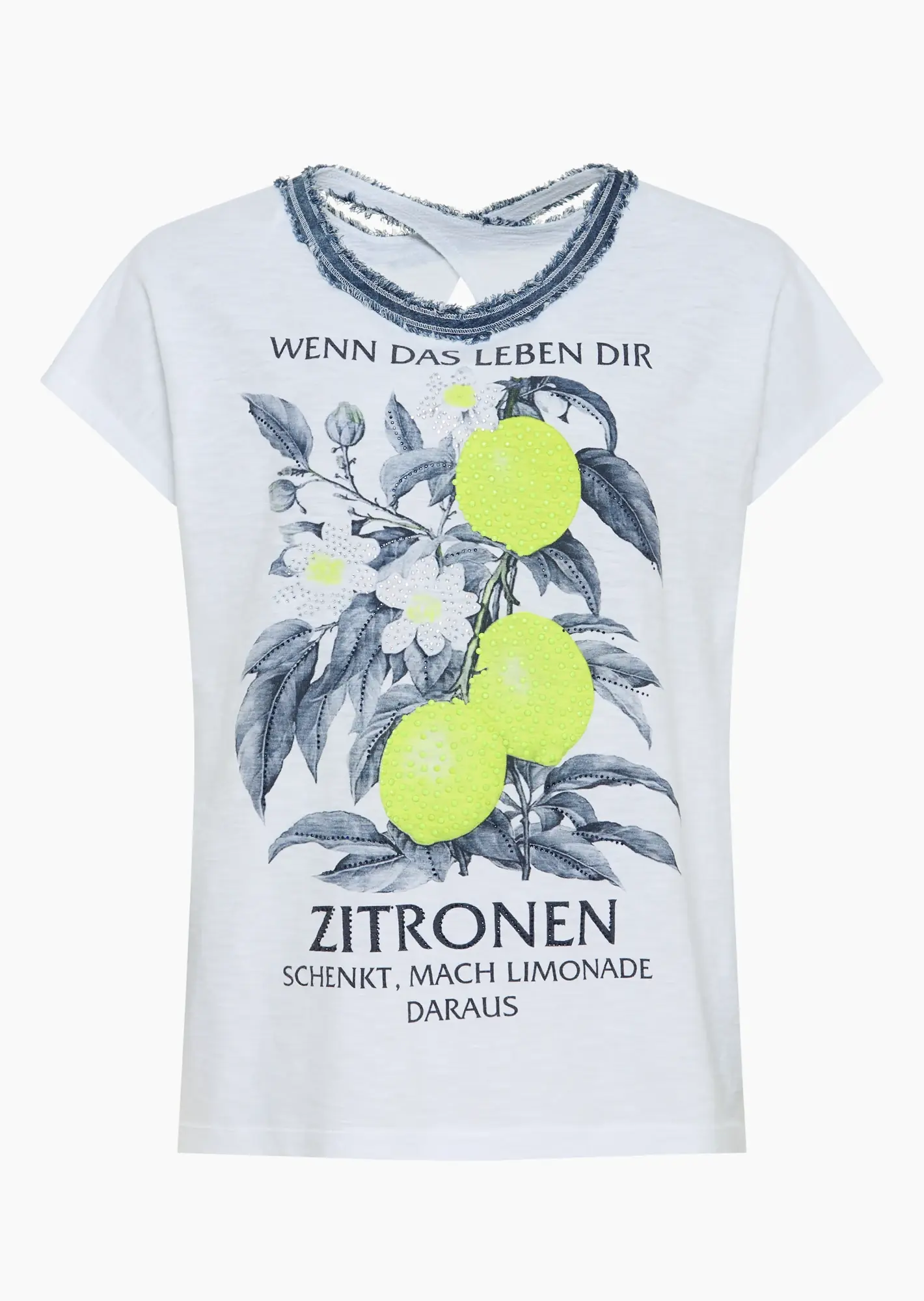 Shirt mit Denim-Details, weiss