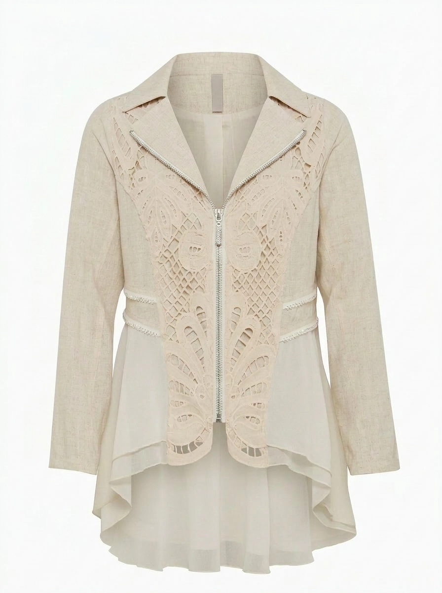 Blazer mit Häkeldetails & Ziersteinen, sand-melange
