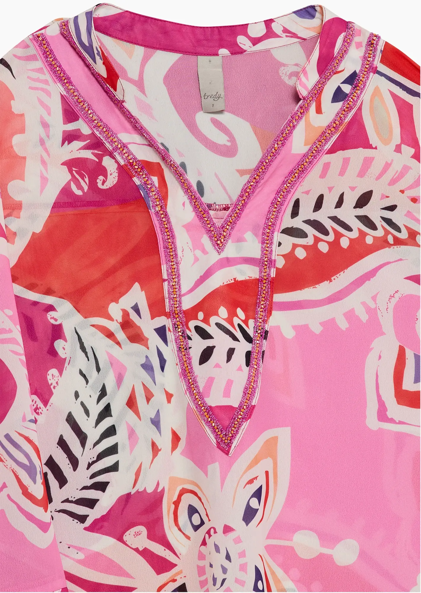 Bluse mit Zierperlen, pink-orange