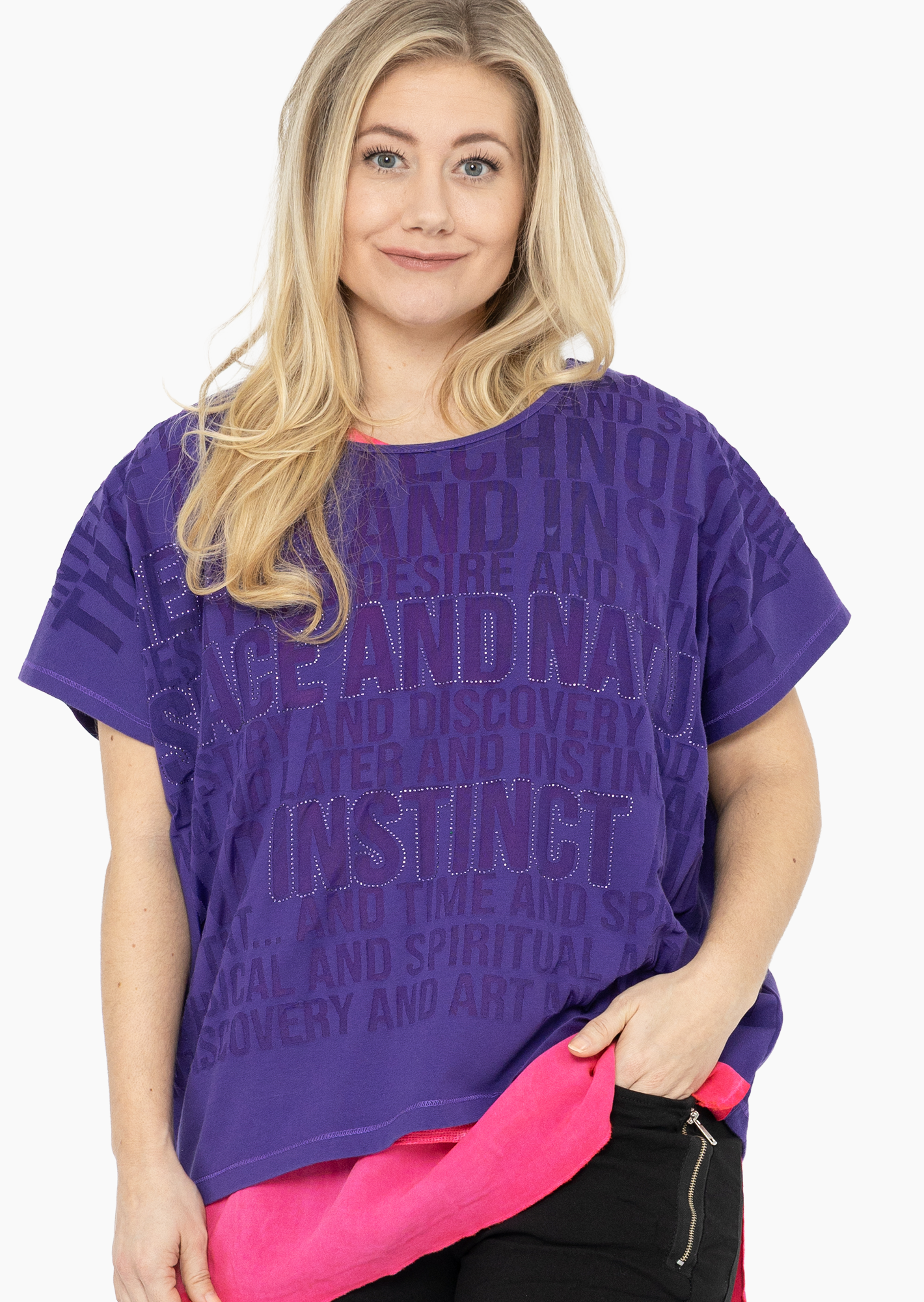 Shirt mit Lettering, electric purple