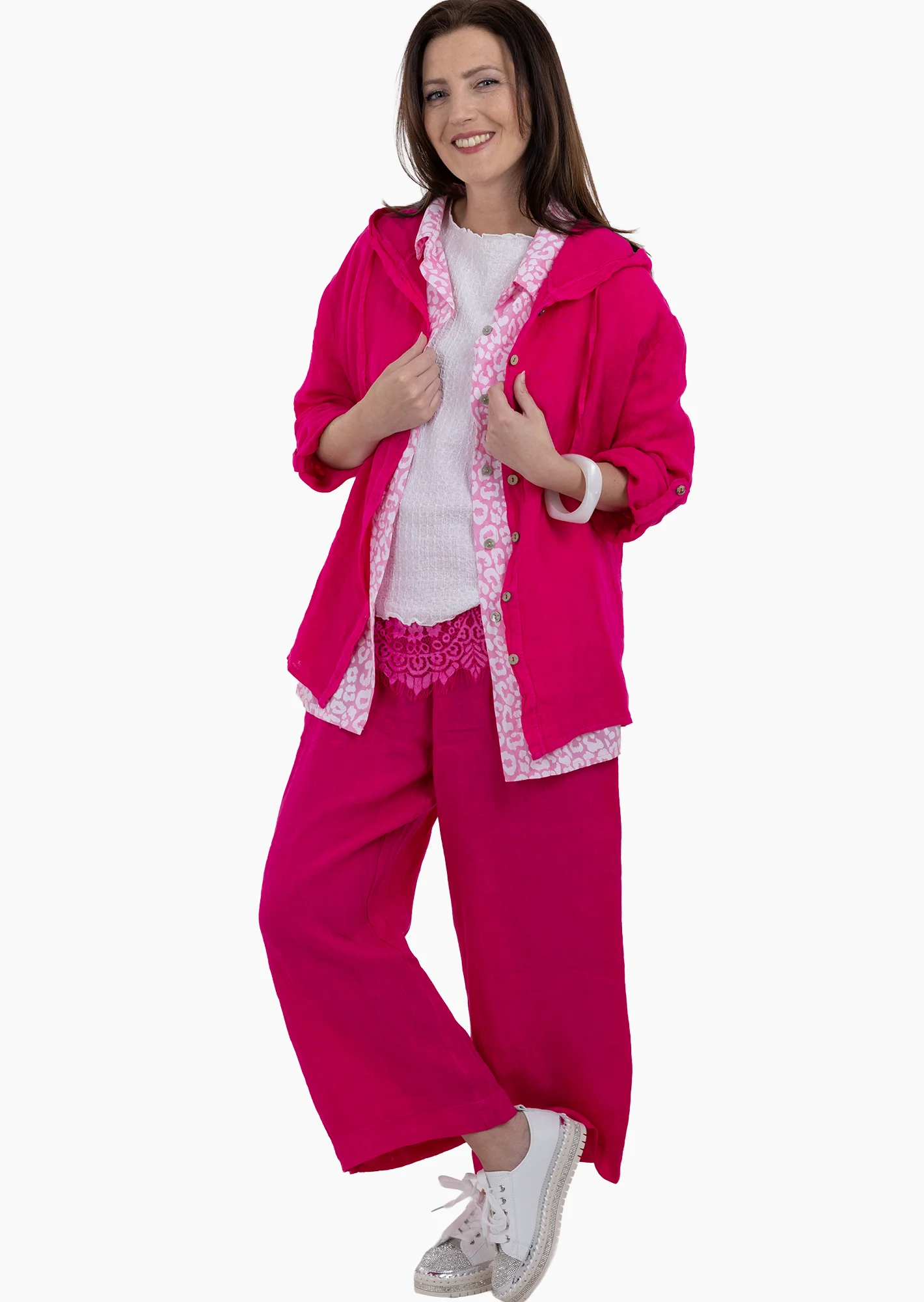 Wide Leg Leinen-Hose, pink
