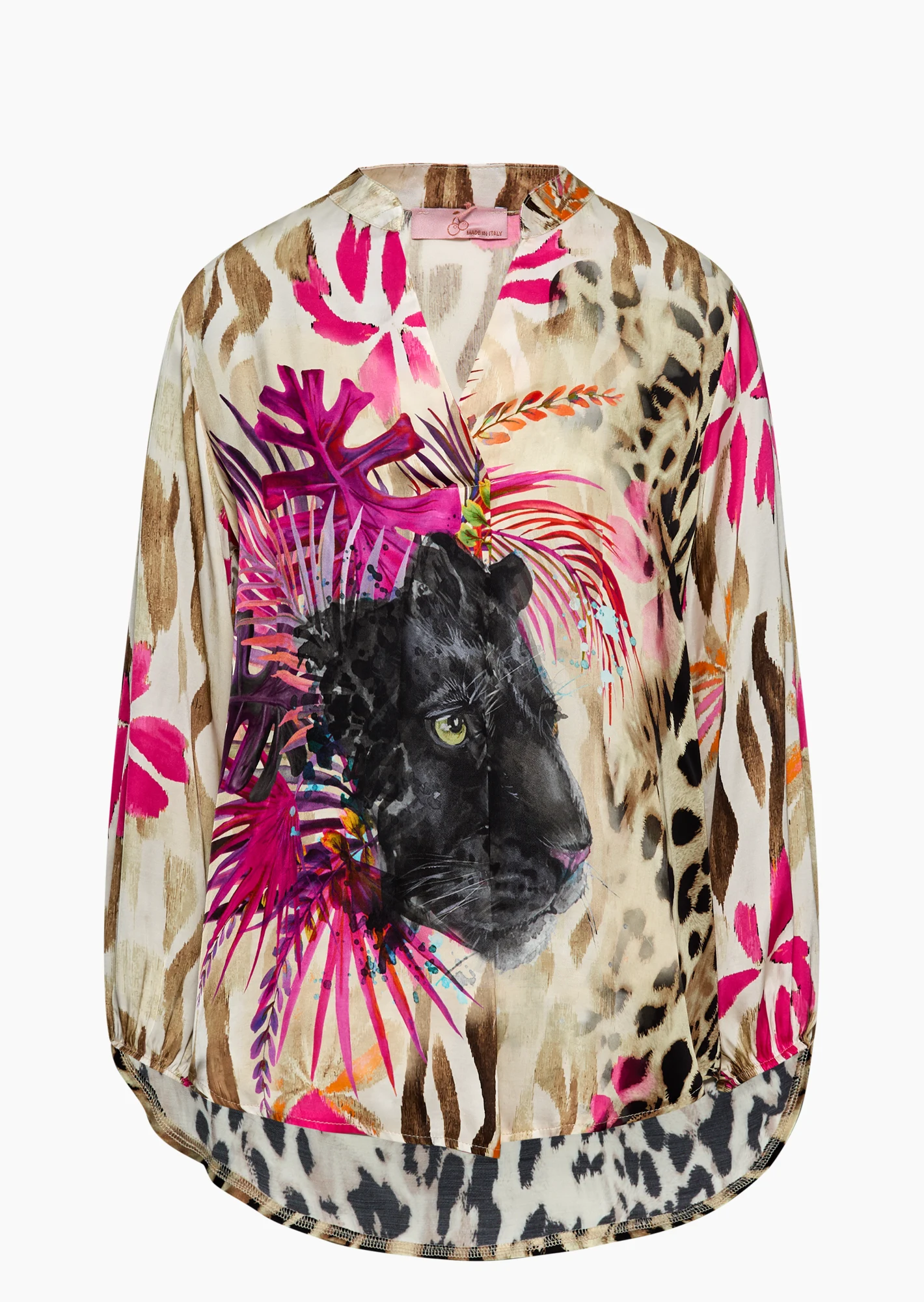 Bluse aus Viskose-Satin, crema-schwarz
