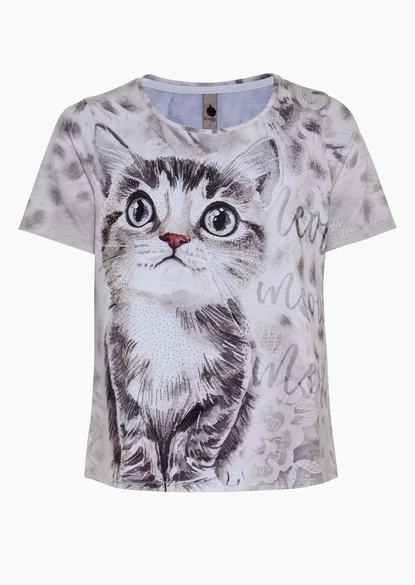 Leichtes Kurzarm-Shirt mit Kitten-Motiv, crema