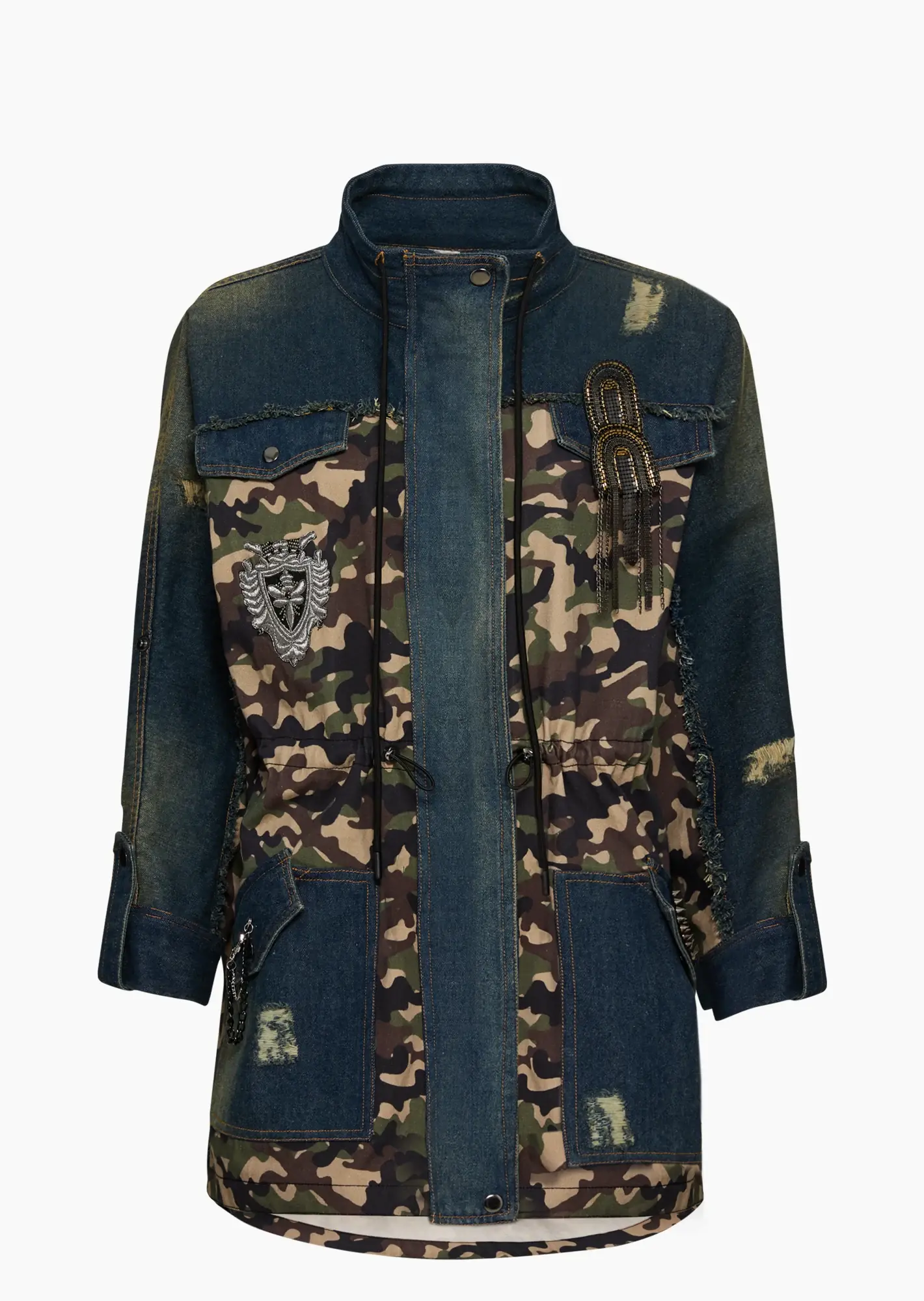 Jacke im Camouflage- & Denimstyle, oliv