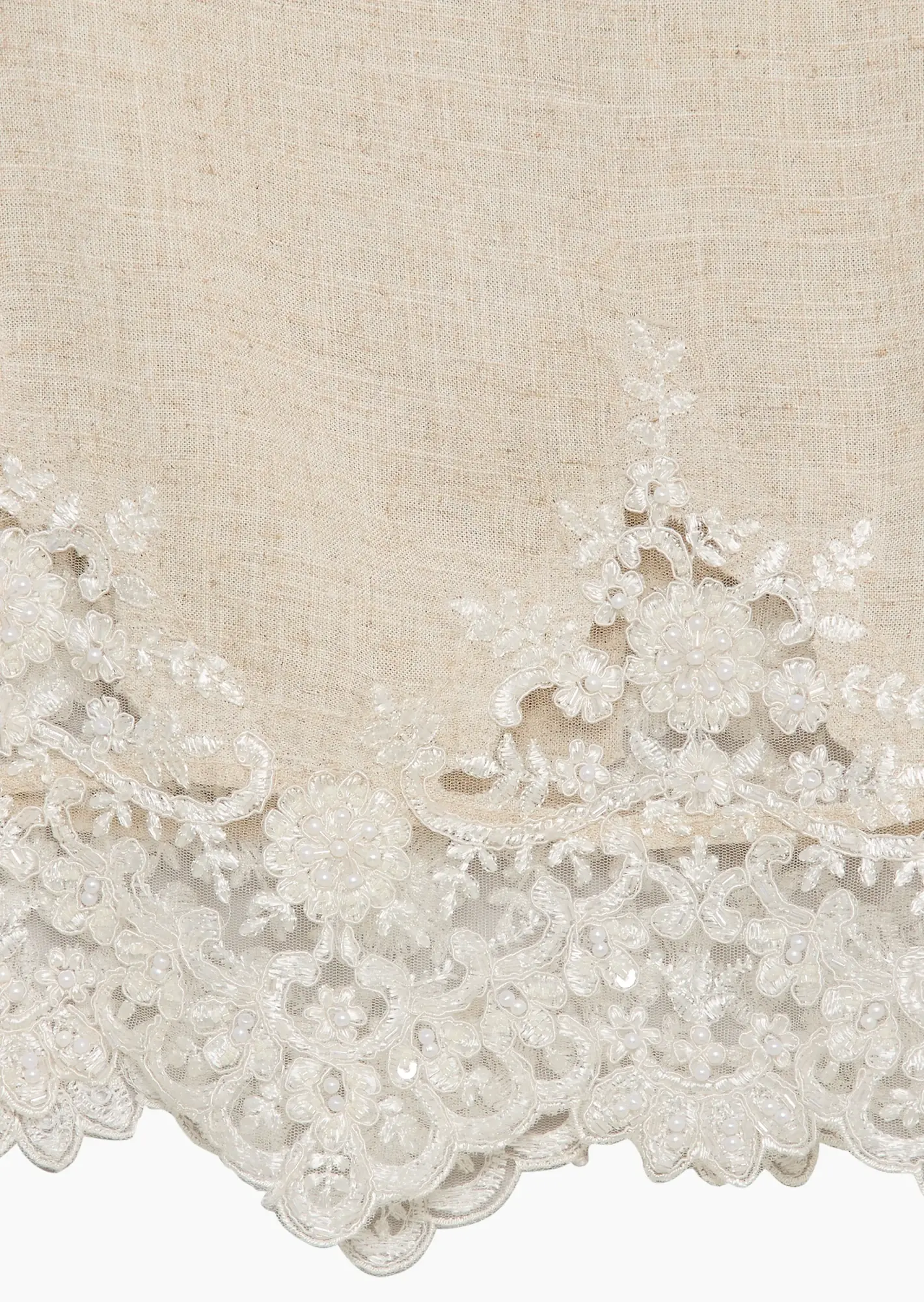 Leinenmixbluse mit Zierperlen und Spitze, sand-melange