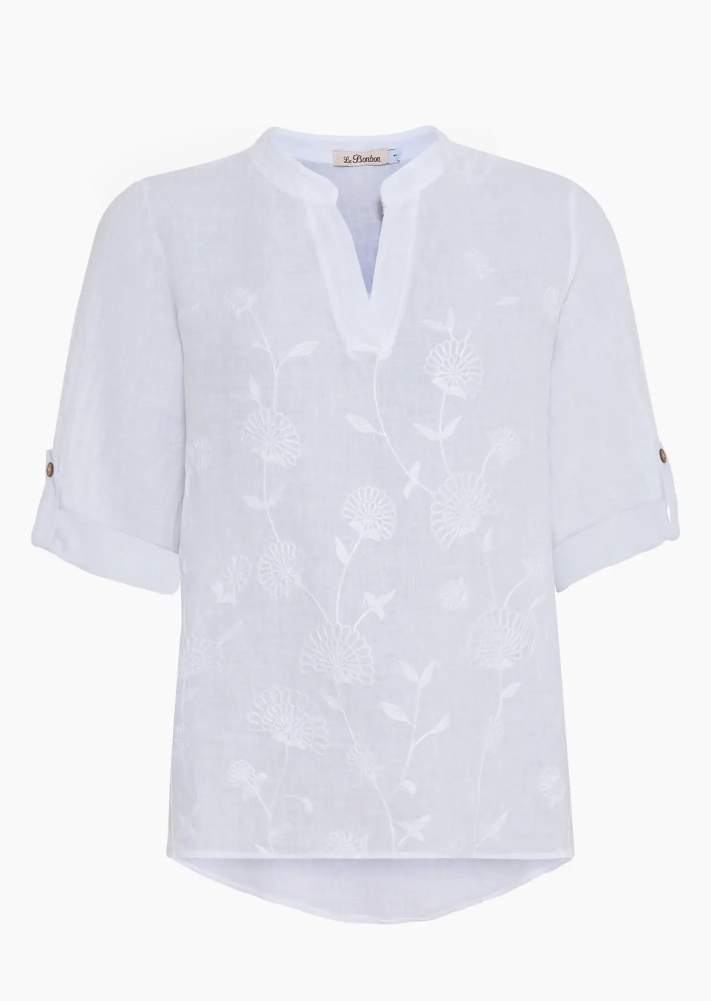 Leinenbluse mit Stickerei, weiß