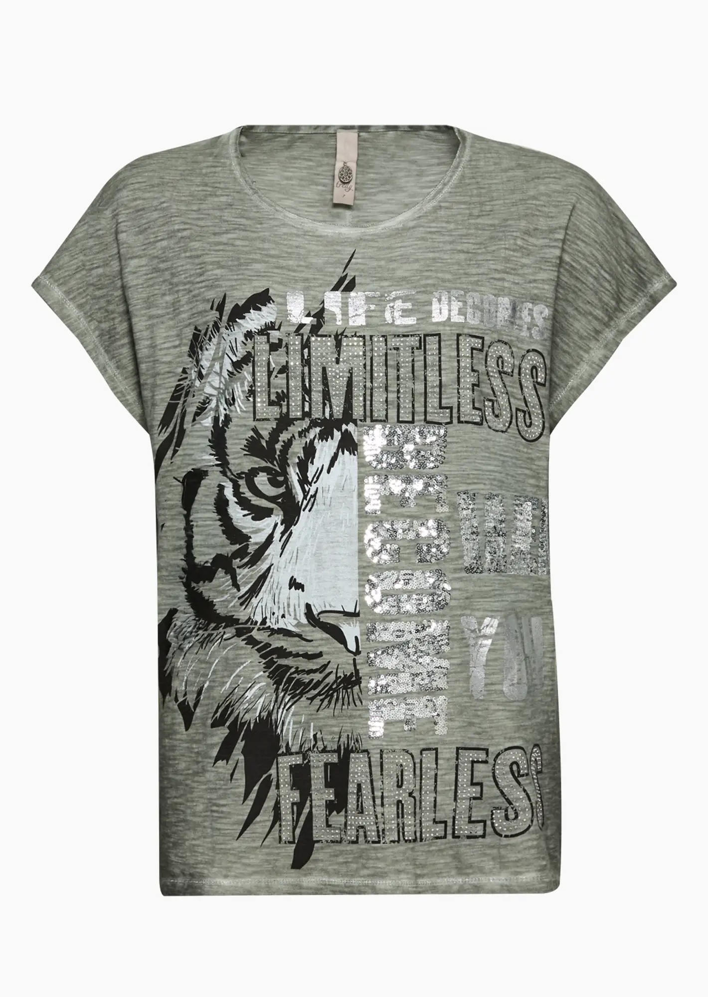 Shirt mit Tigerprint & Glitzereffekten, khaki