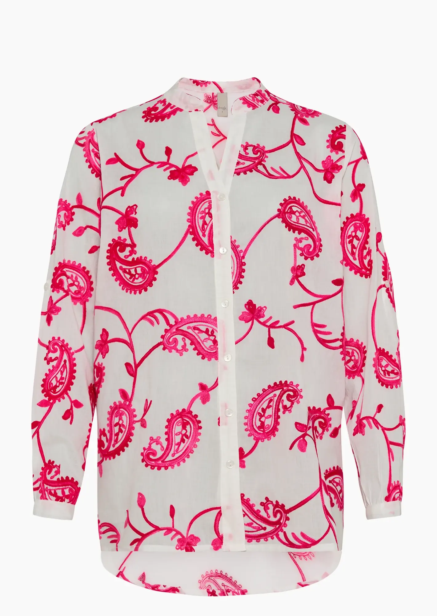 Bluse mit Stickerei, weiß-pink