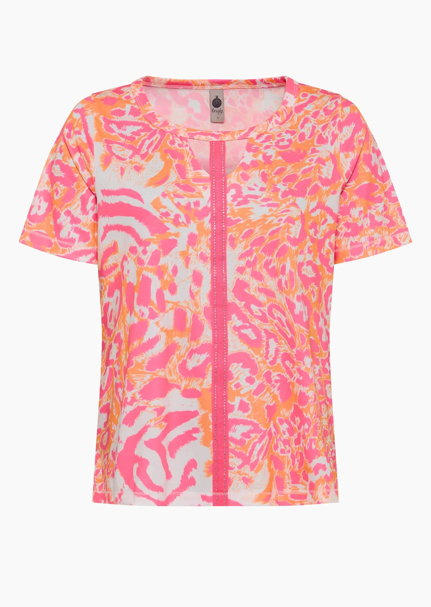 Shirt im Alloverleoprint & Ziersteinen, neonpink