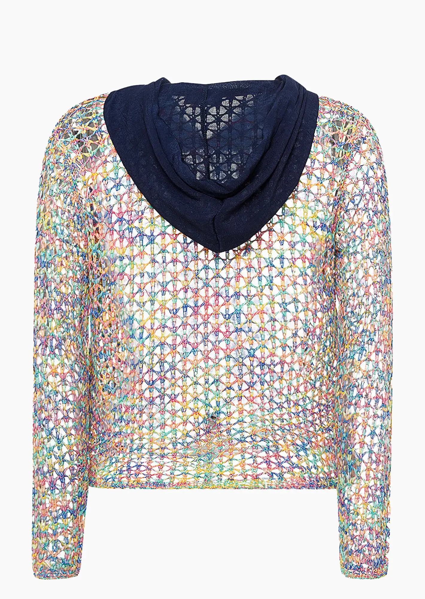 Lochstrickpullover mit Kapuze, bunt