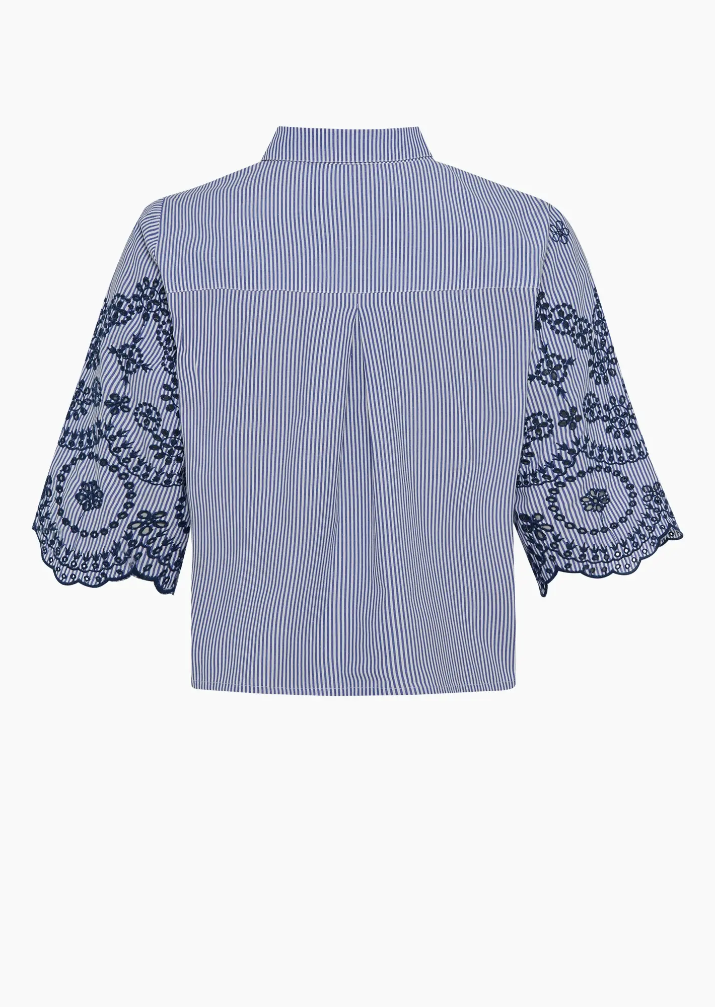 Bluse mit Lochstickerei, blau-weiß