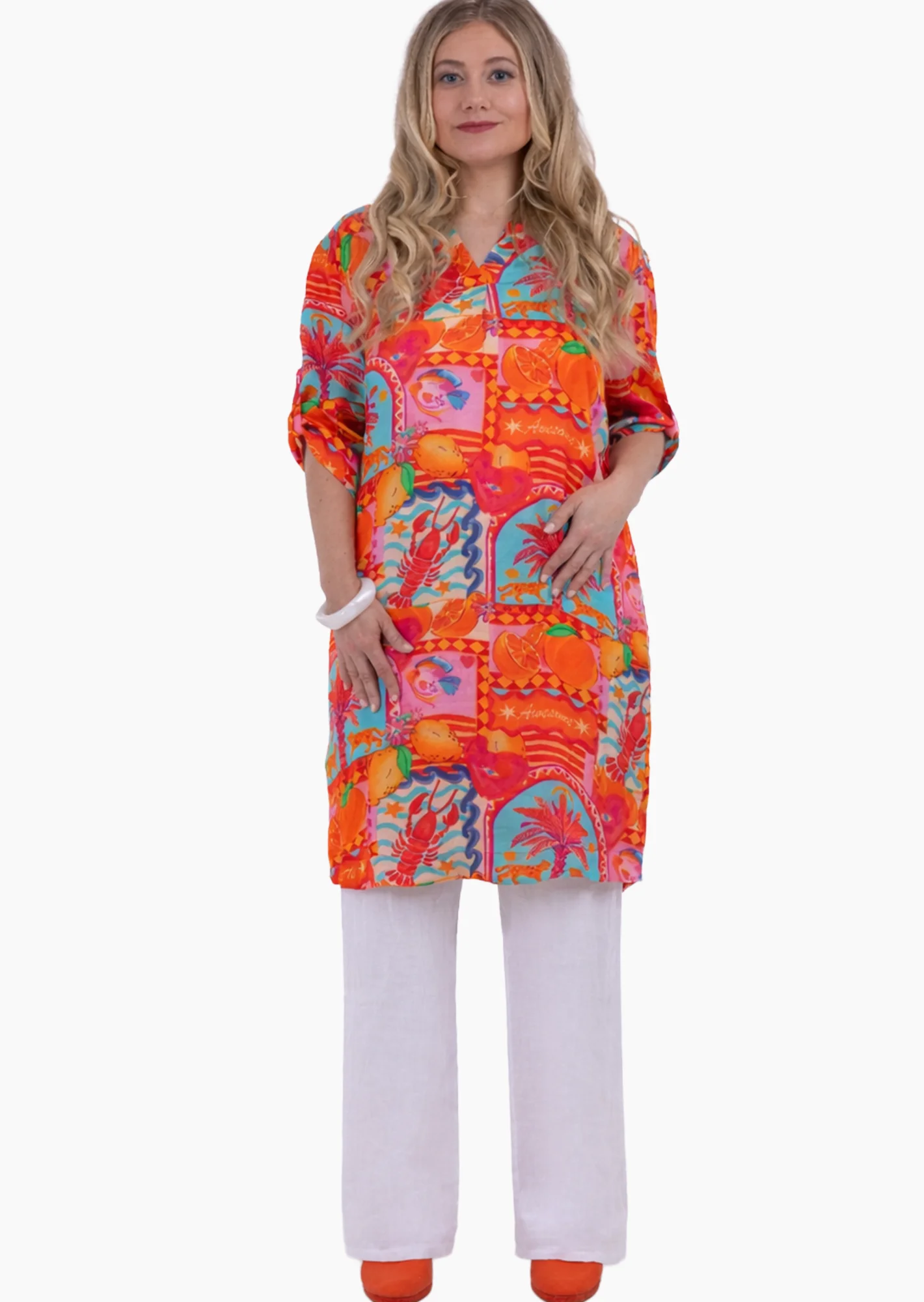 Kleid aus Viskose-Satin, orange