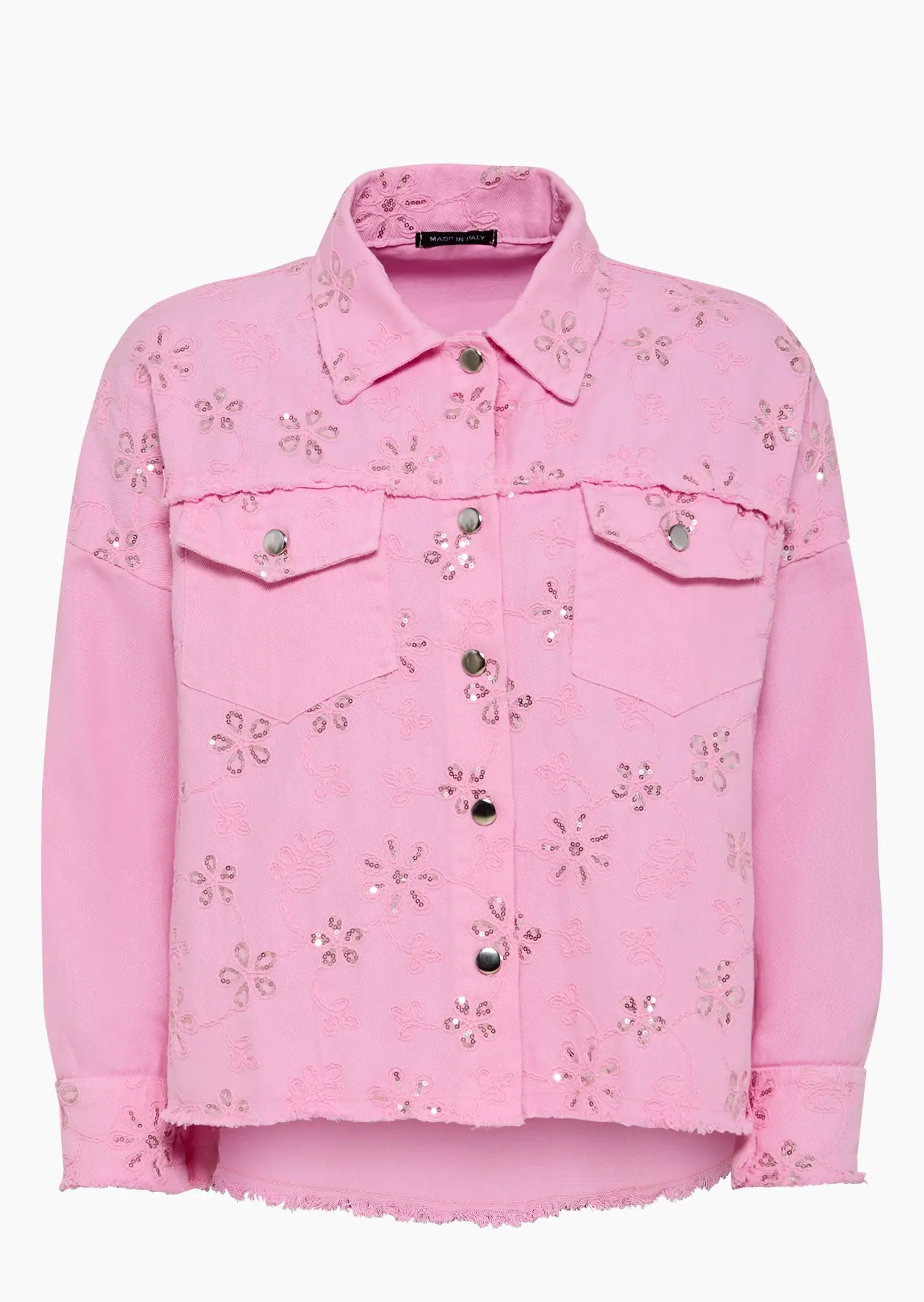 Fransige Jeansjacke mit Stickerei, mandelblüte