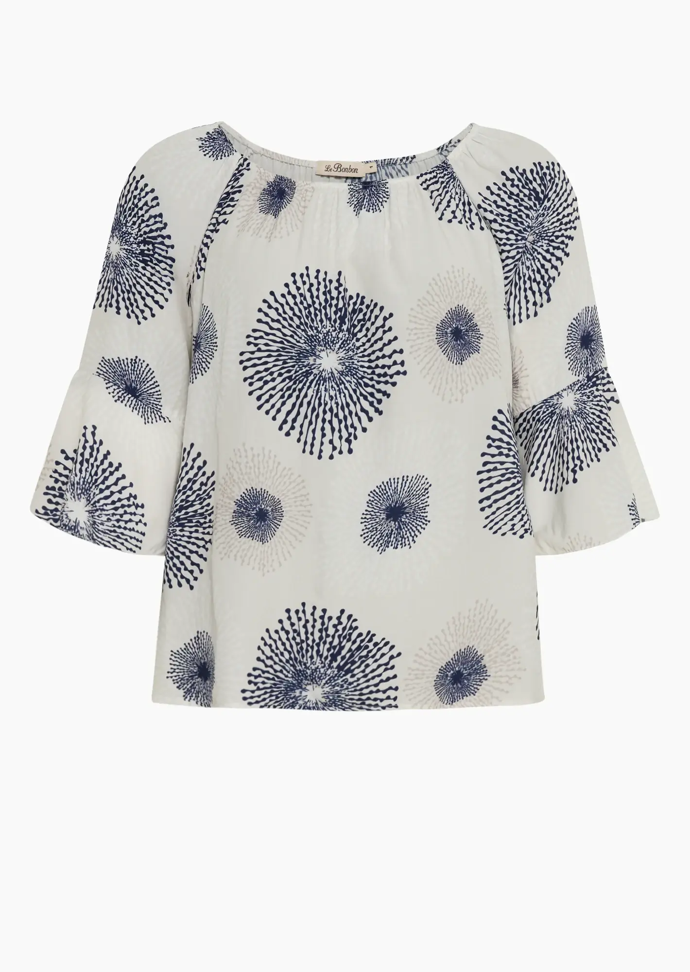Print-Viskose-Bluse mit Volantärmeln, crema