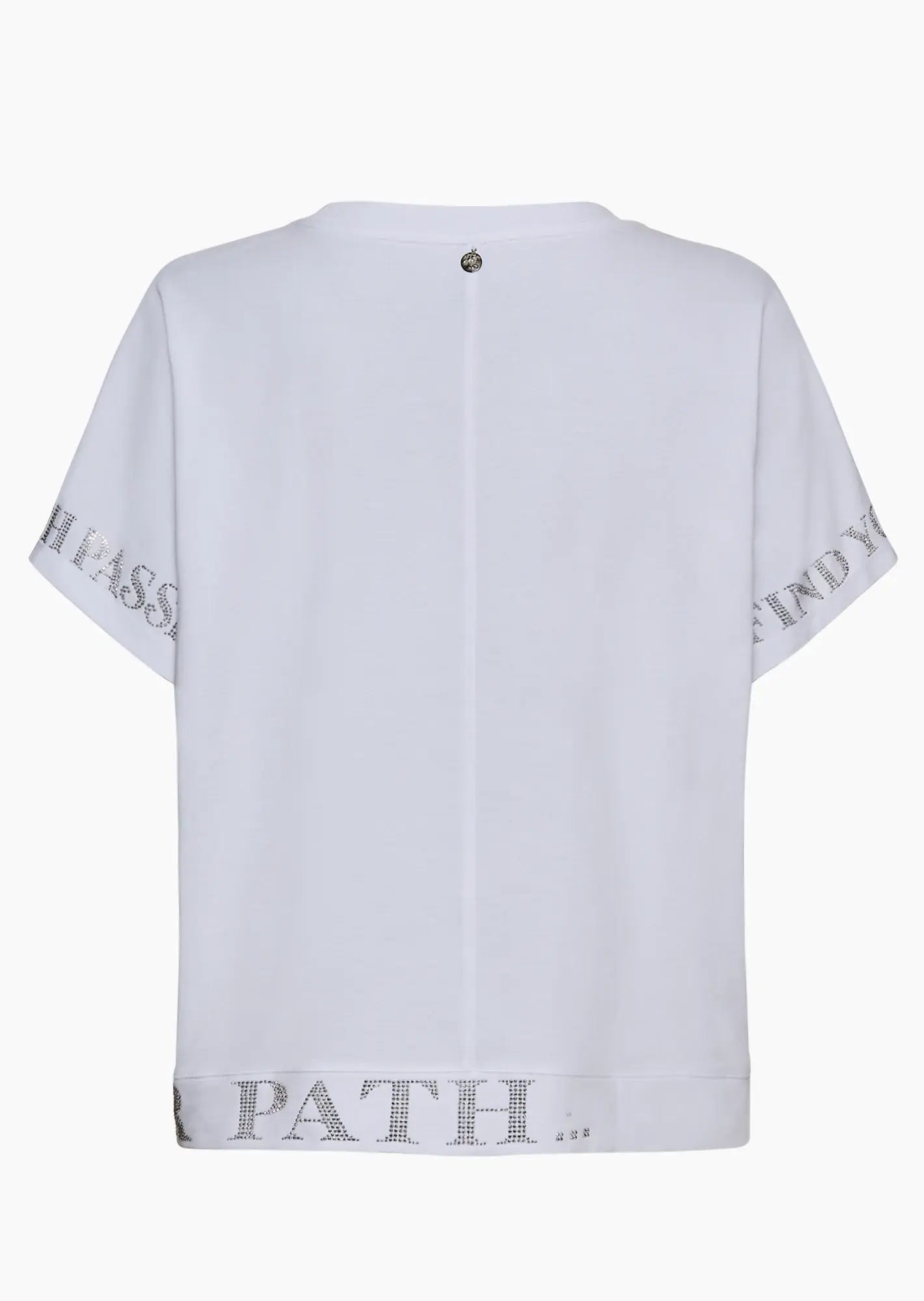 T-Shirt mit Lettering aus Ziersteinen, weiß