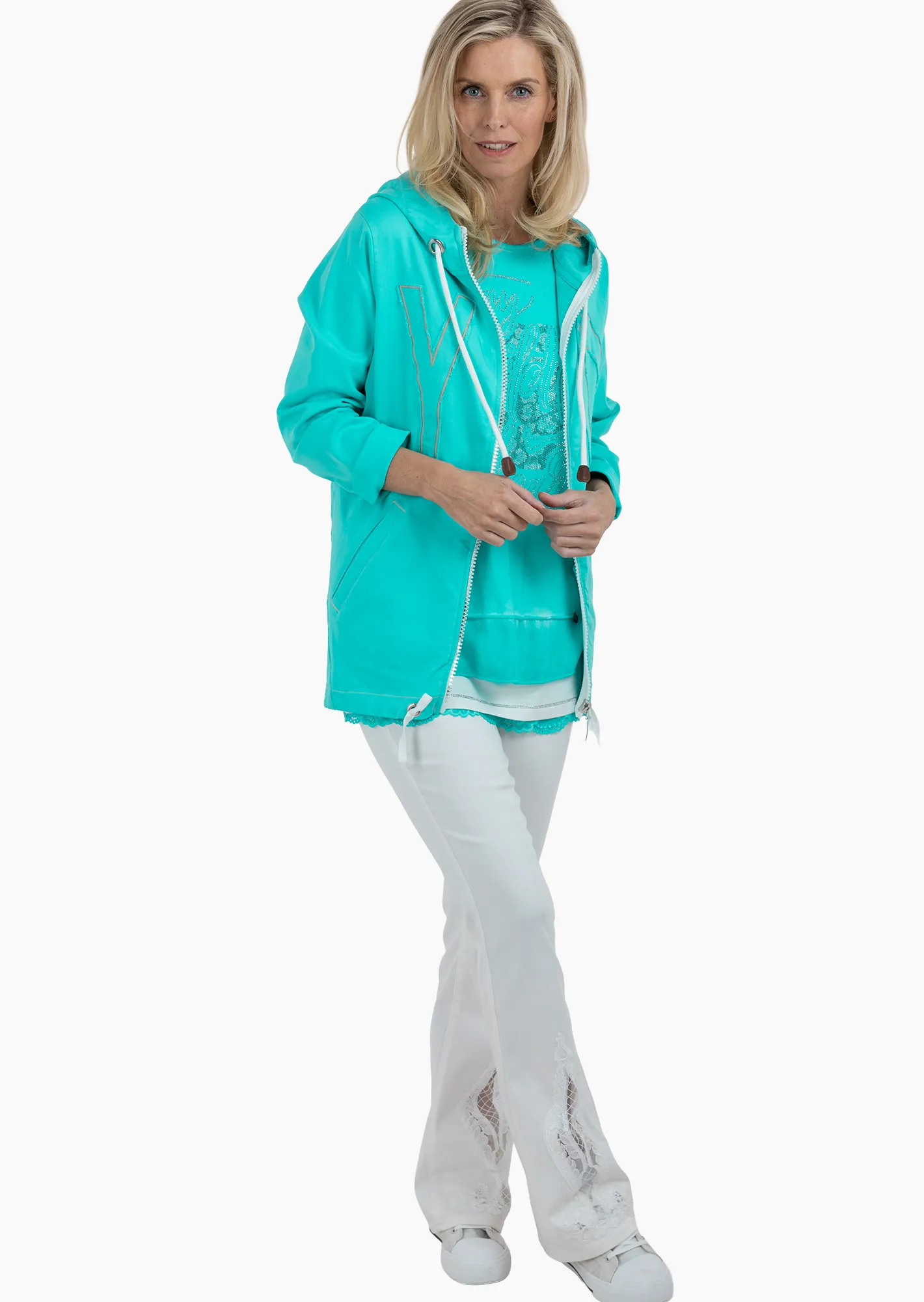 Jacke mit Statement, türkis