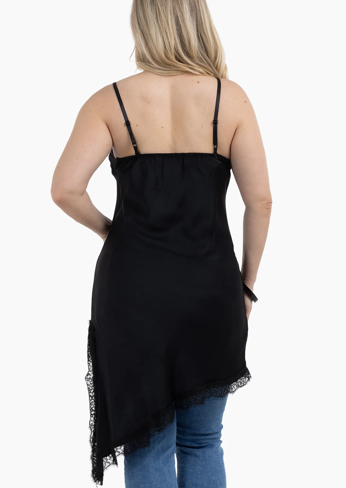 asymmetrisches Top aus Viskose-Satin, schwarz