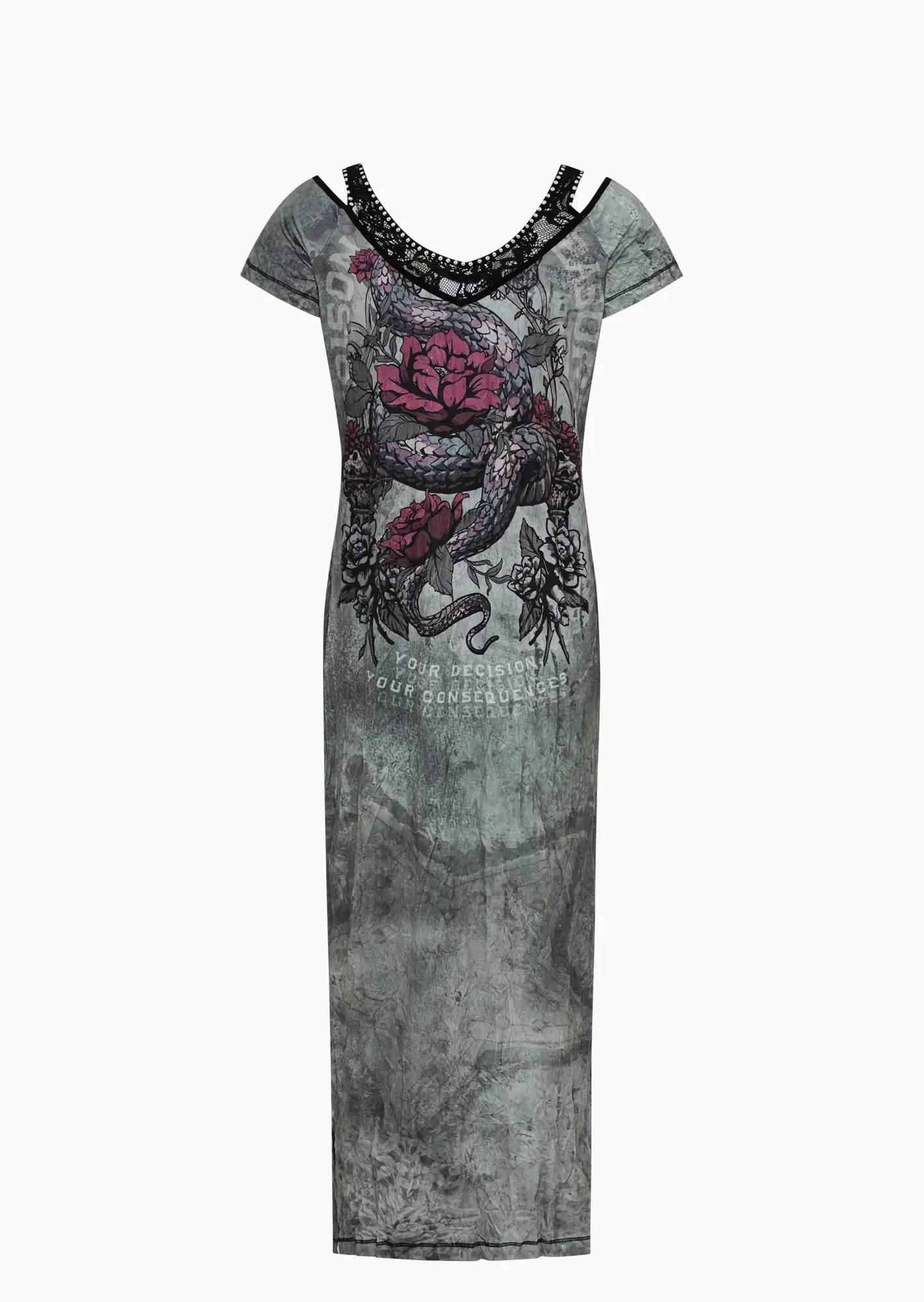 Maxi-Kleid mit Schlangenprint und Cut-Outs, khaki
