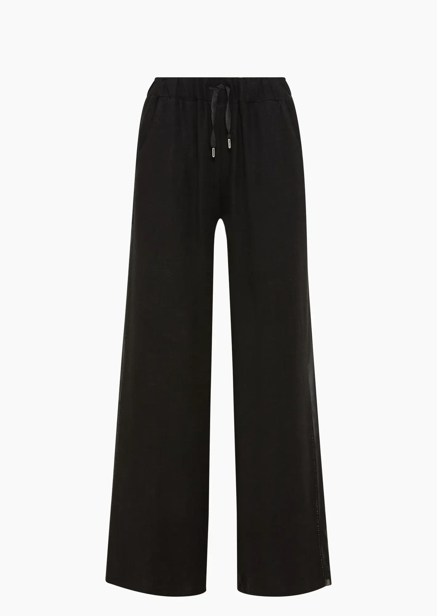 Wide Leg Leinenmixhose, schwarz