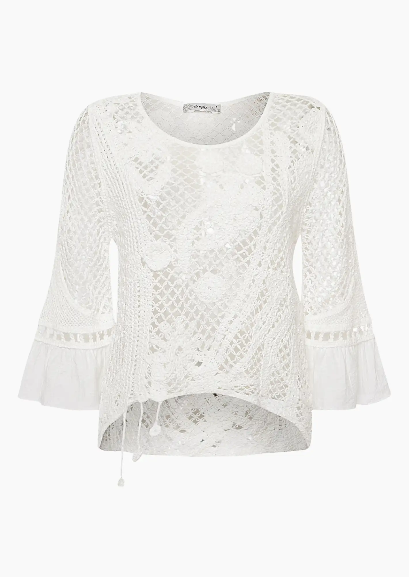 Strickpullover in Häkeloptik, offwhite