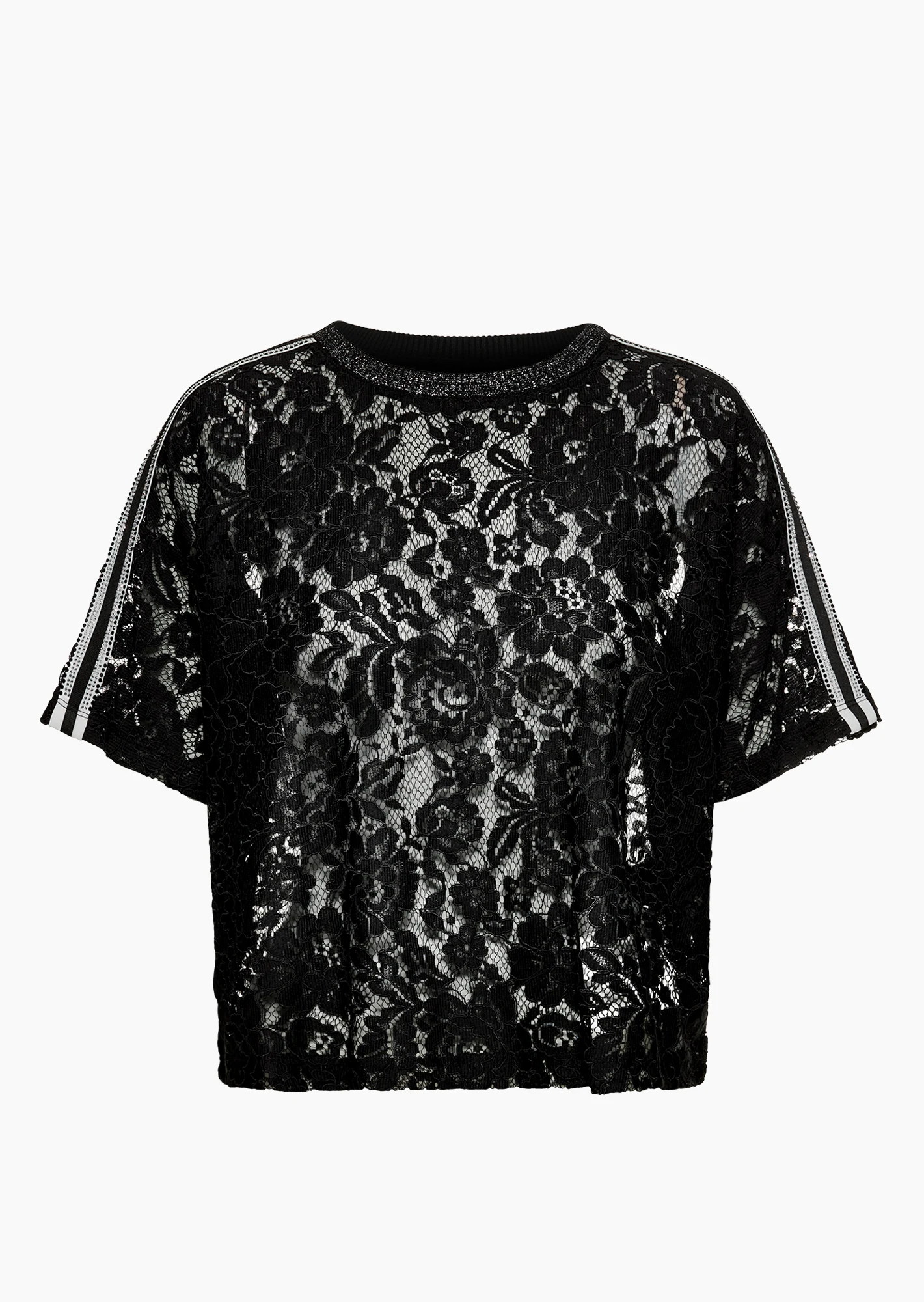Shirt mit transparenter Spitze, schwarz