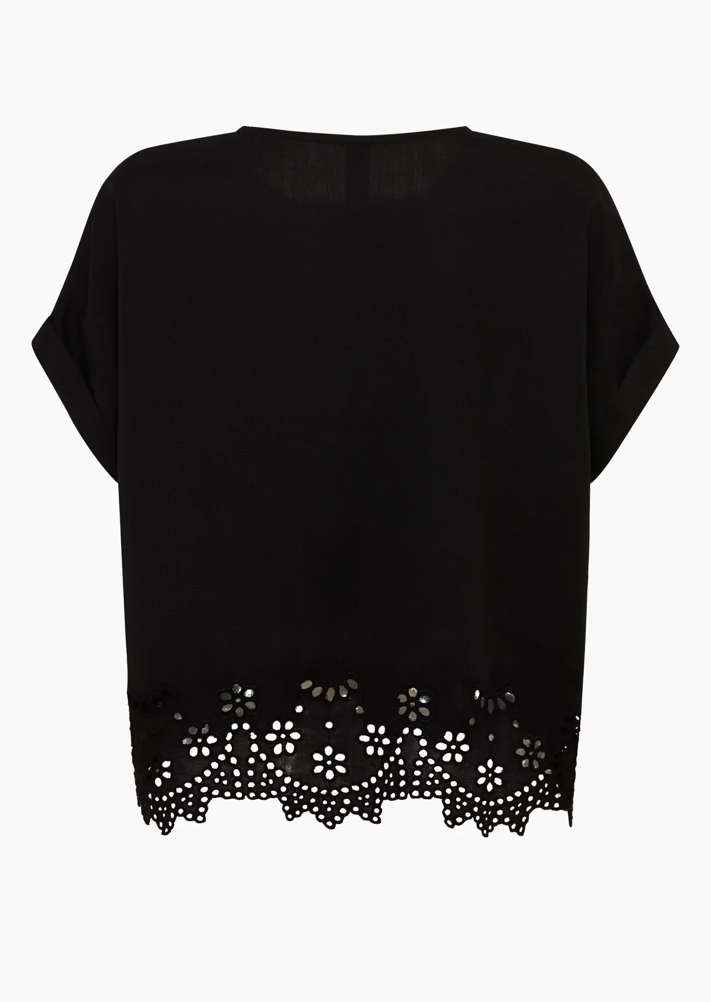 Tencel-Bluse mit Lochstickerei, schwarz
