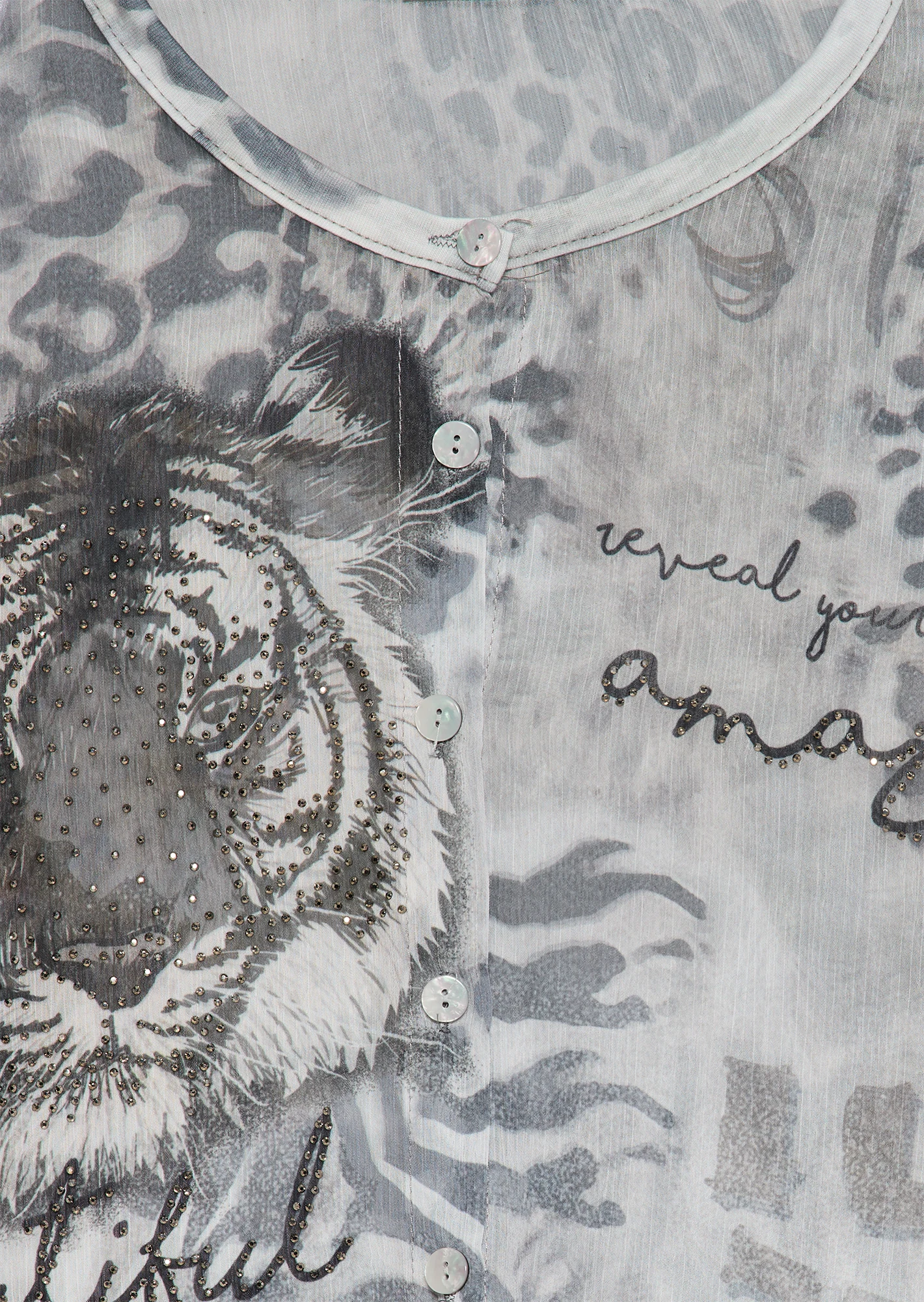 transparente Bluse im Animalprint, crema-schwarz