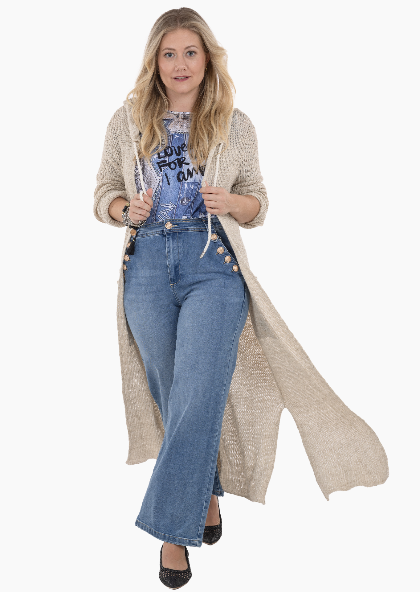 Leichter Strickmantel, sand-melange