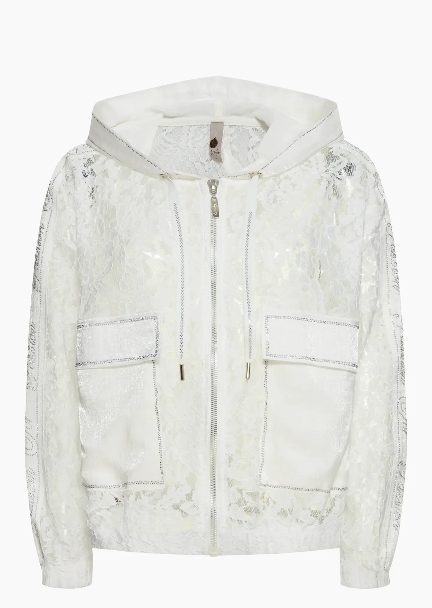 Jacke im Alloverspitzendesign mit Ziersteinen, offwhite
