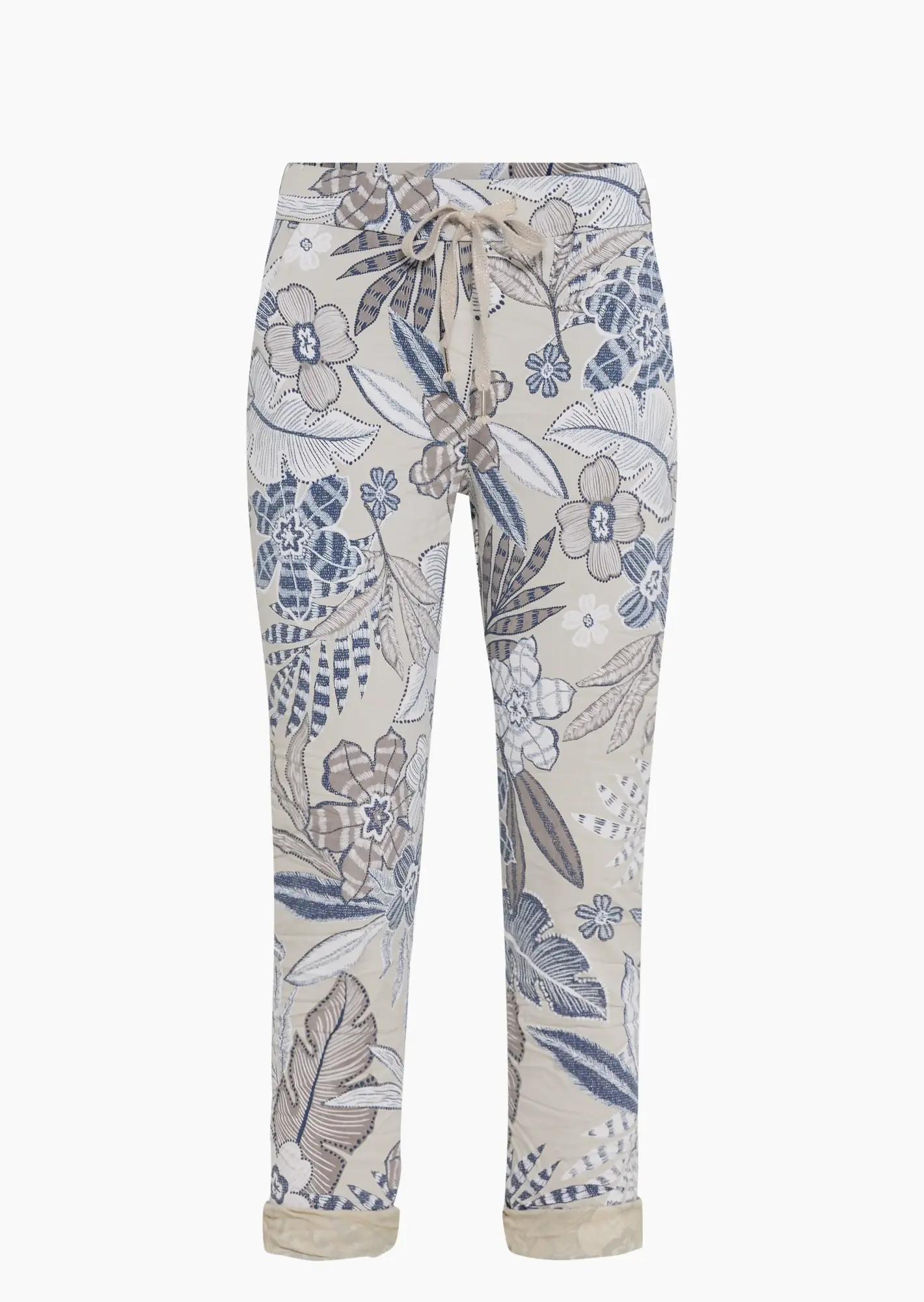 Joggpants mit floralem Alloverprint, crema
