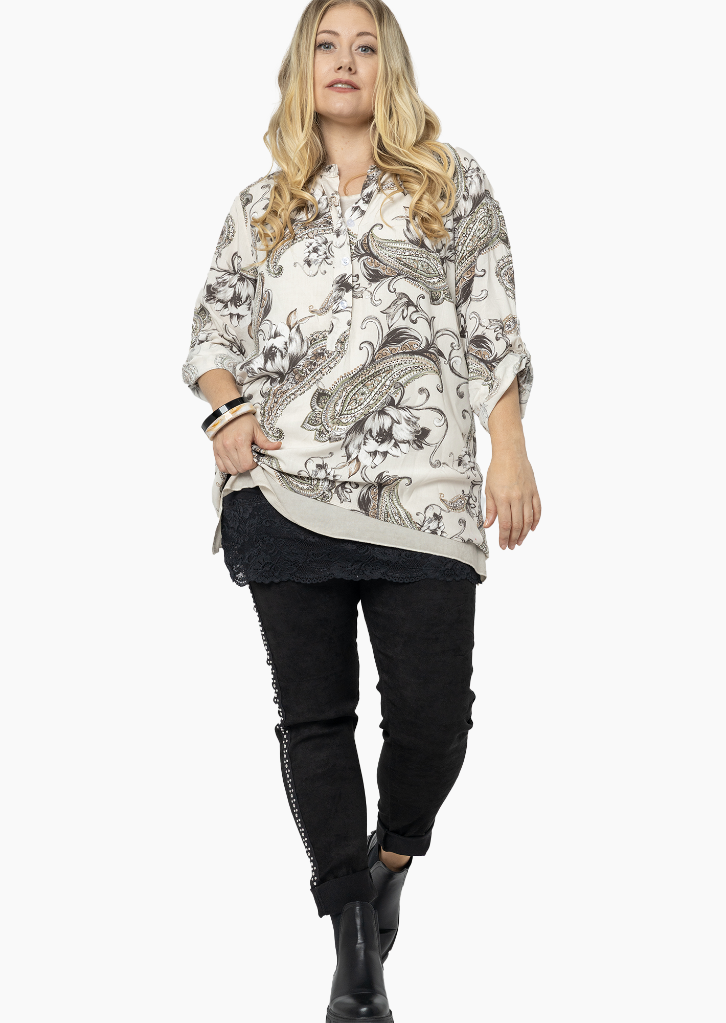 Bluse mit Mustern, sand