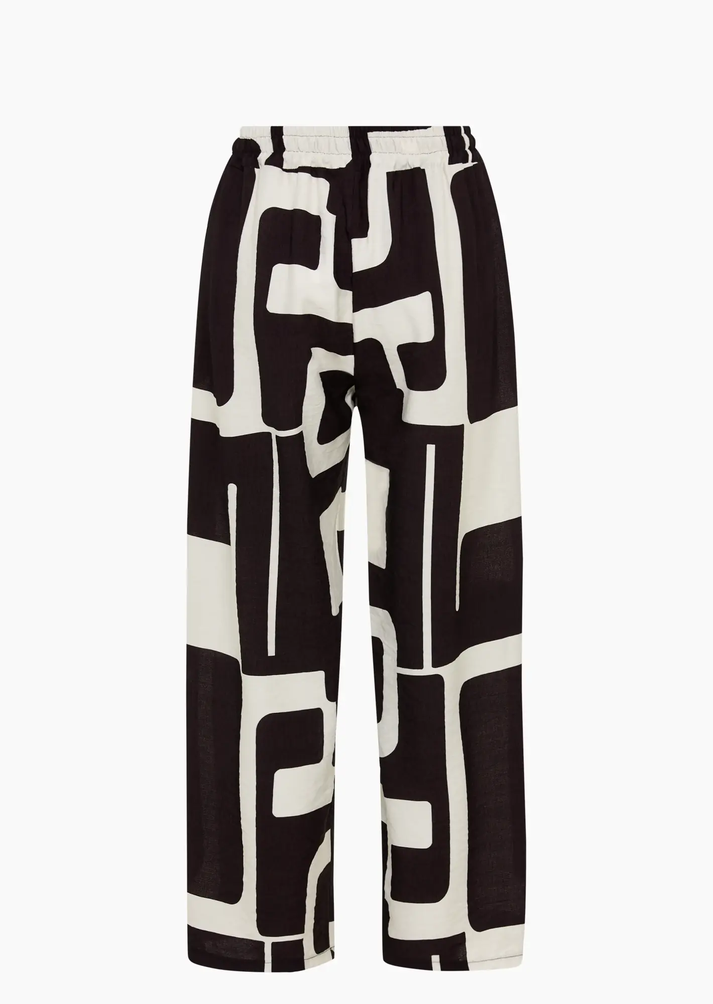 fließende Wide Leg Hose mit Muster, schwarz-offwhite
