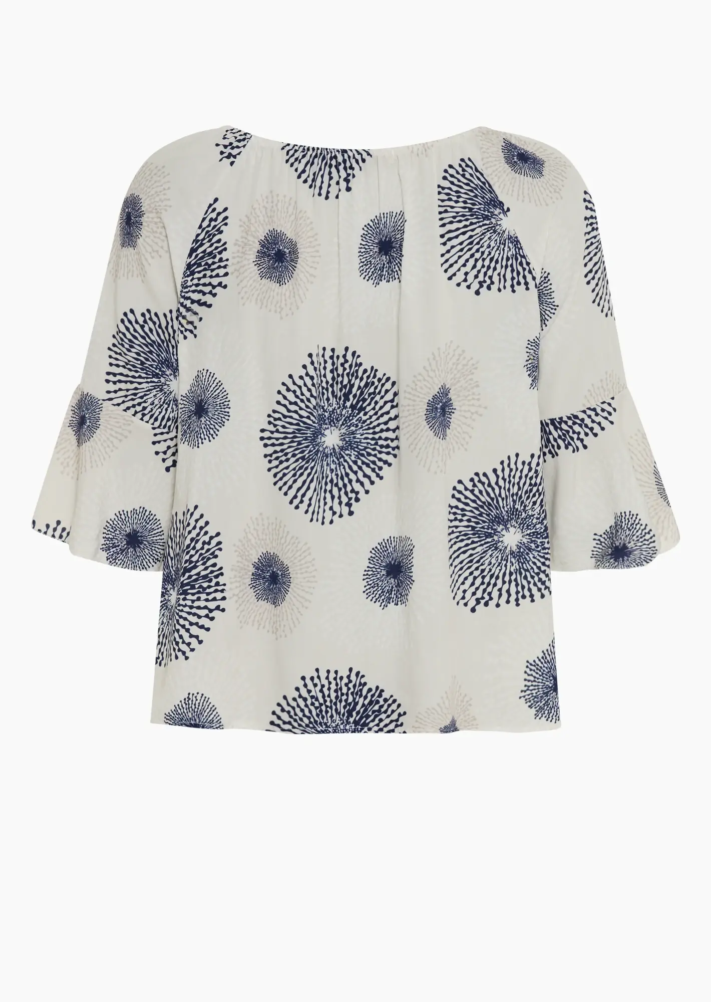 Print-Viskose-Bluse mit Volantärmeln, crema