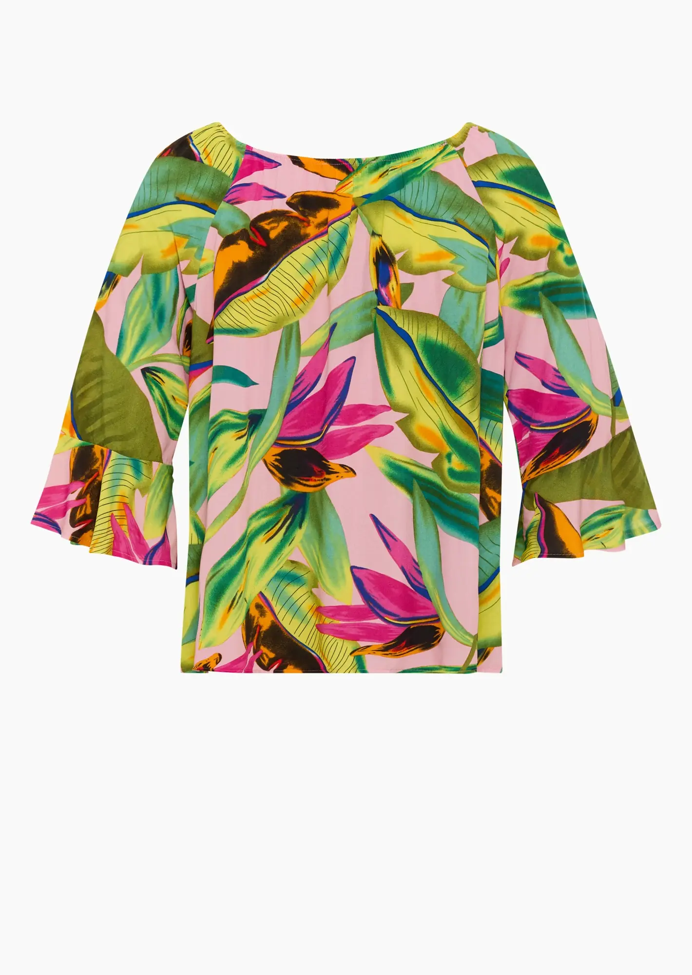 Bluse mit farbenfrohem Print & Volant, bunt
