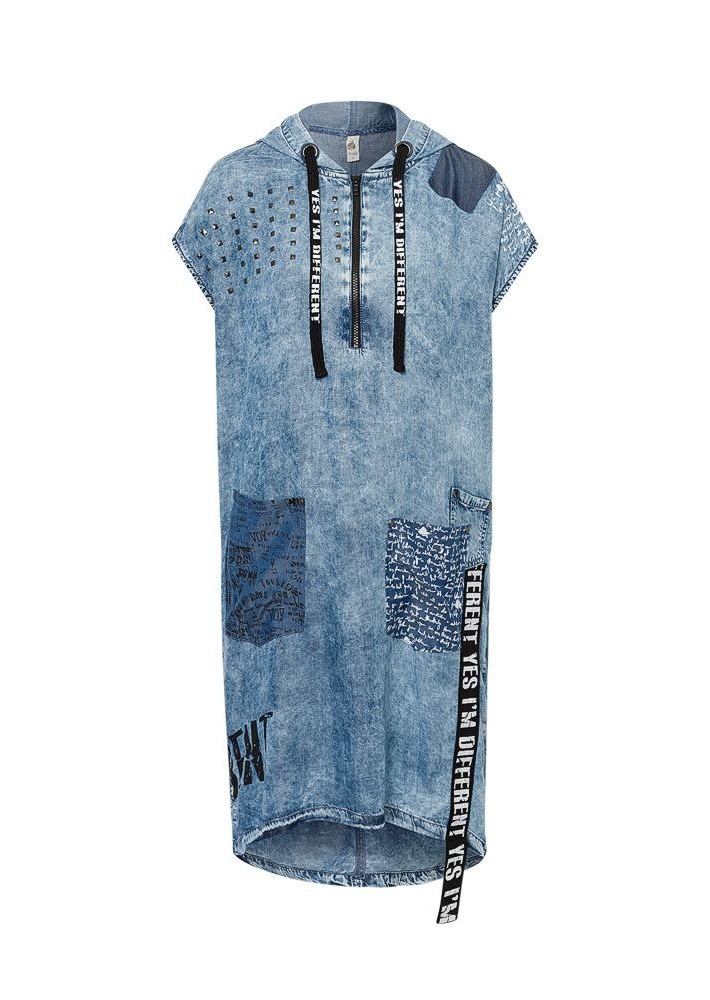 Kleid, jeansblau-weiss