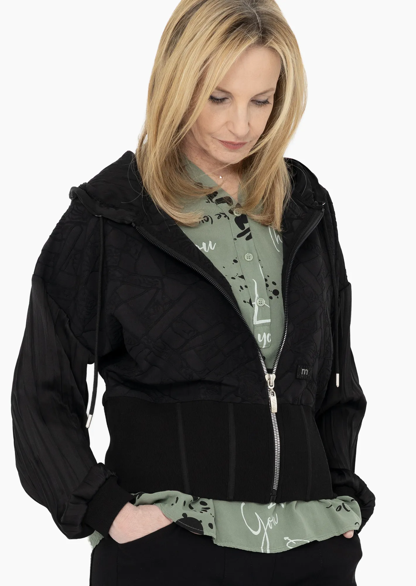 Jacke mit Strukturstoff, schwarz