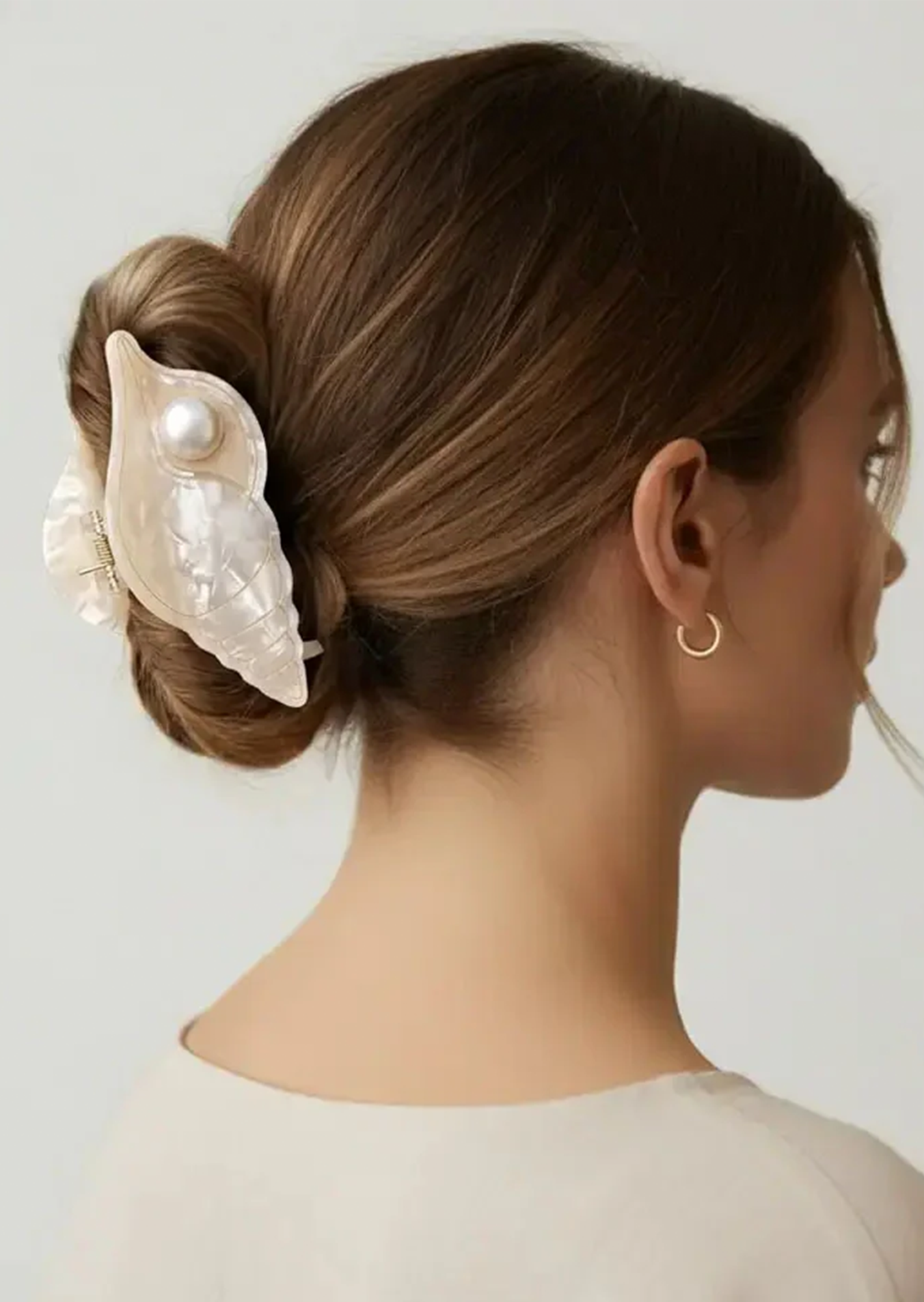 Haarklammer Muschel mit Perle, crema