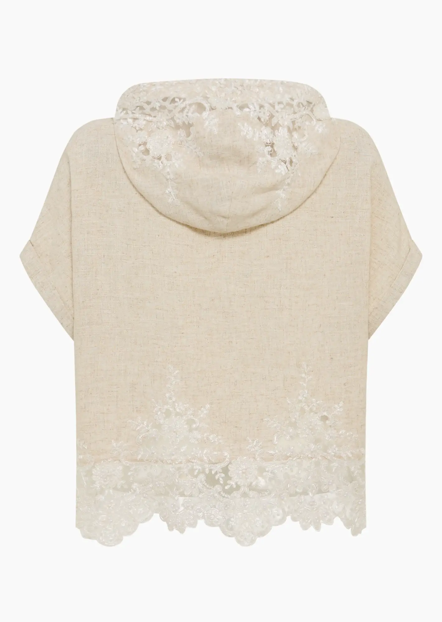 Leinenmixbluse mit Zierperlen und Spitze, sand-melange