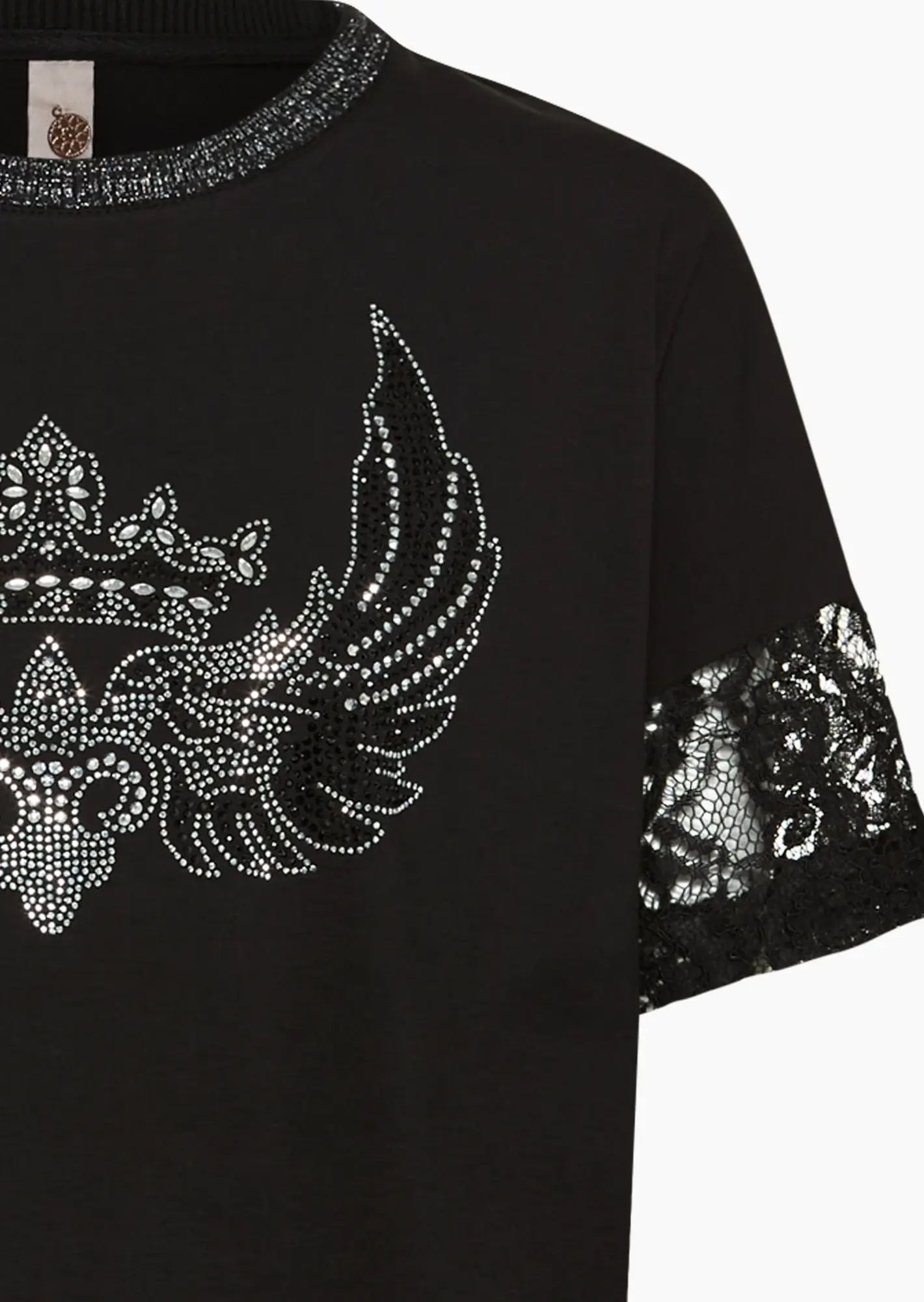Shirt mit Glitzer- & Spitzendetails, schwarz