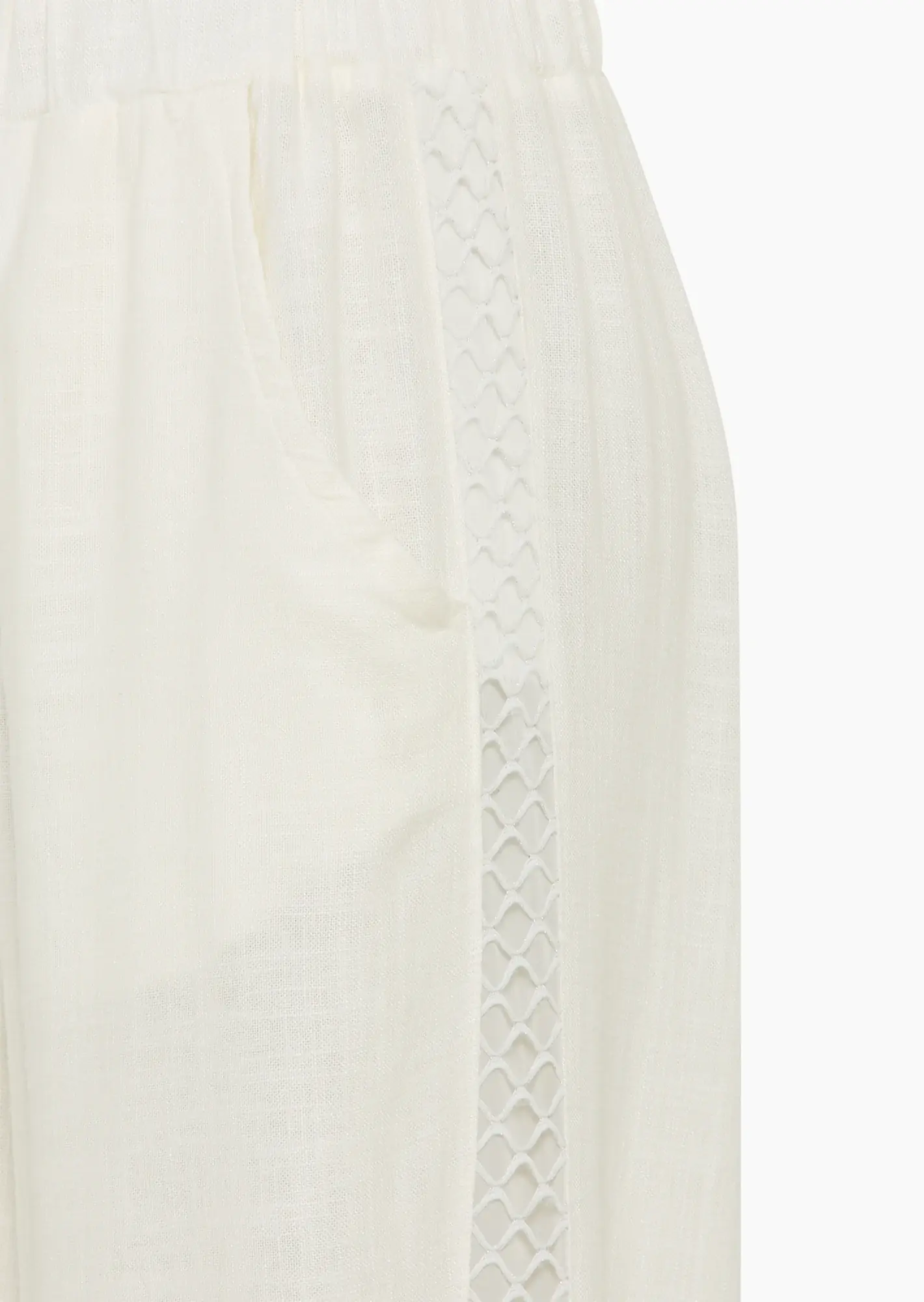 Leinen-Tencel-Wide Leg Hose mit grobem Netz, offwhite