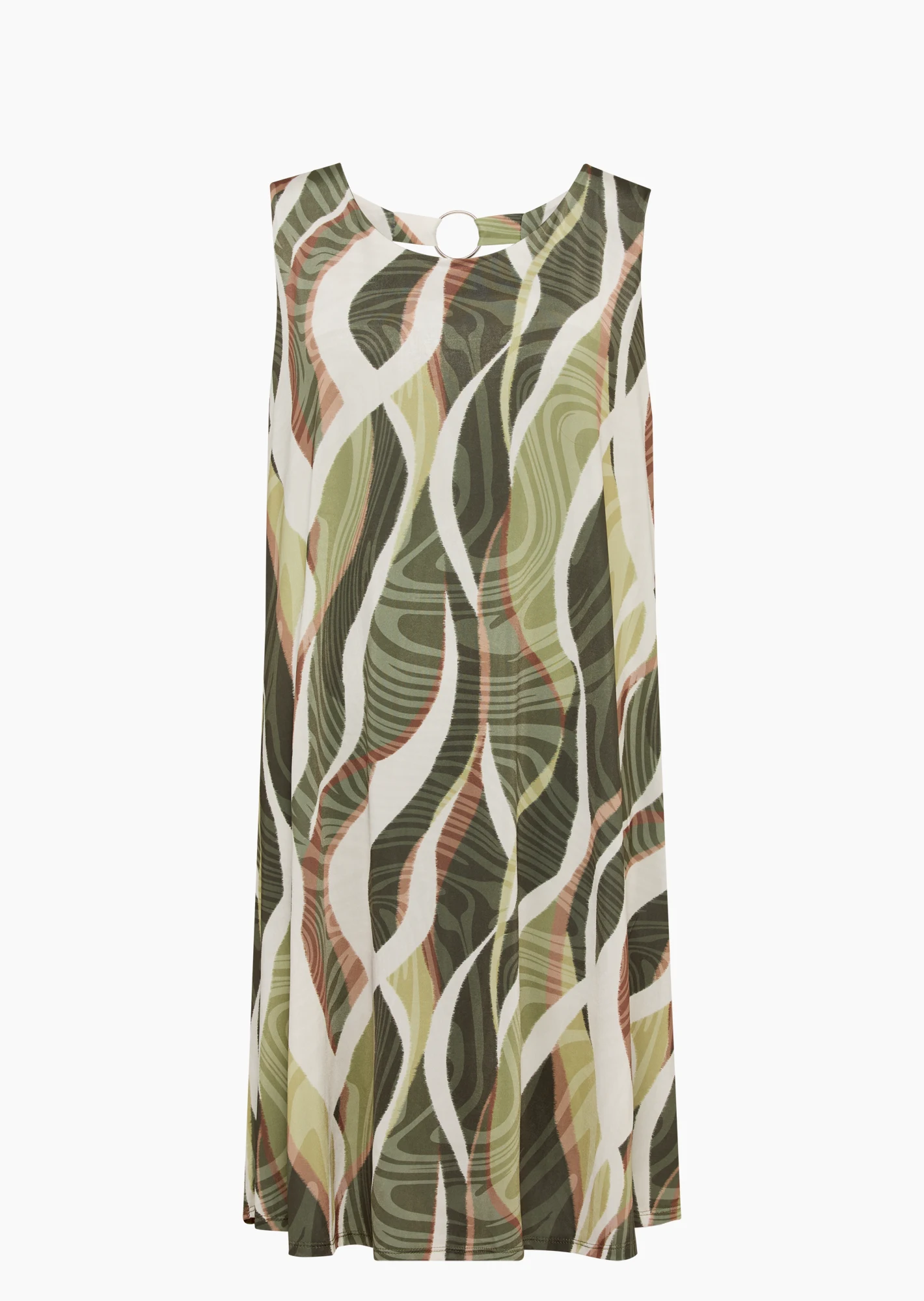 Fließendes Midi-Kleid mit Zierring, khaki