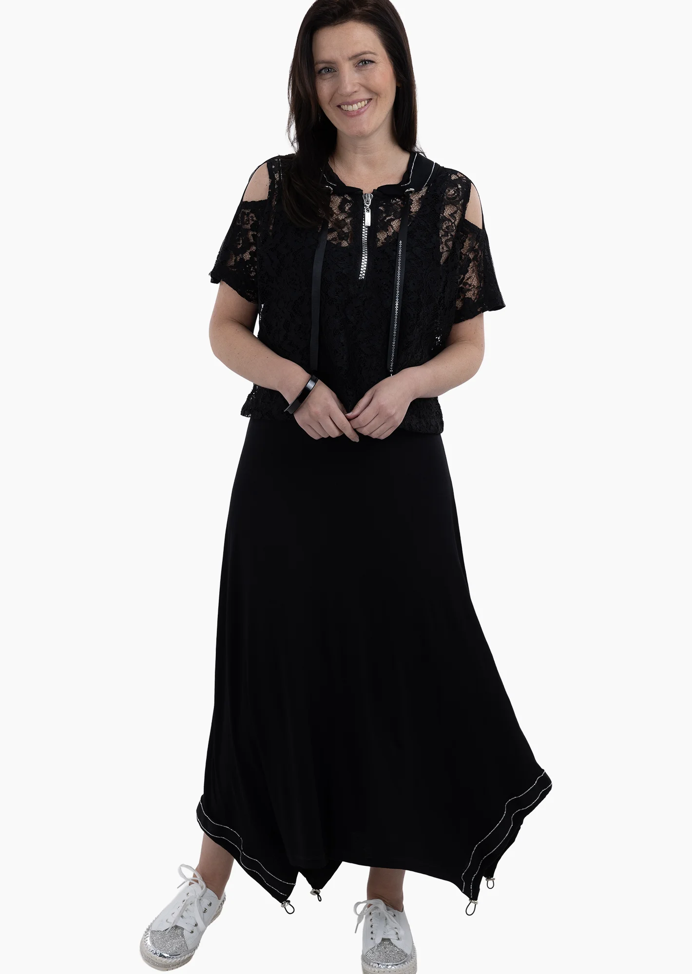 2 in 1 Kleid mit Spitze, schwarz