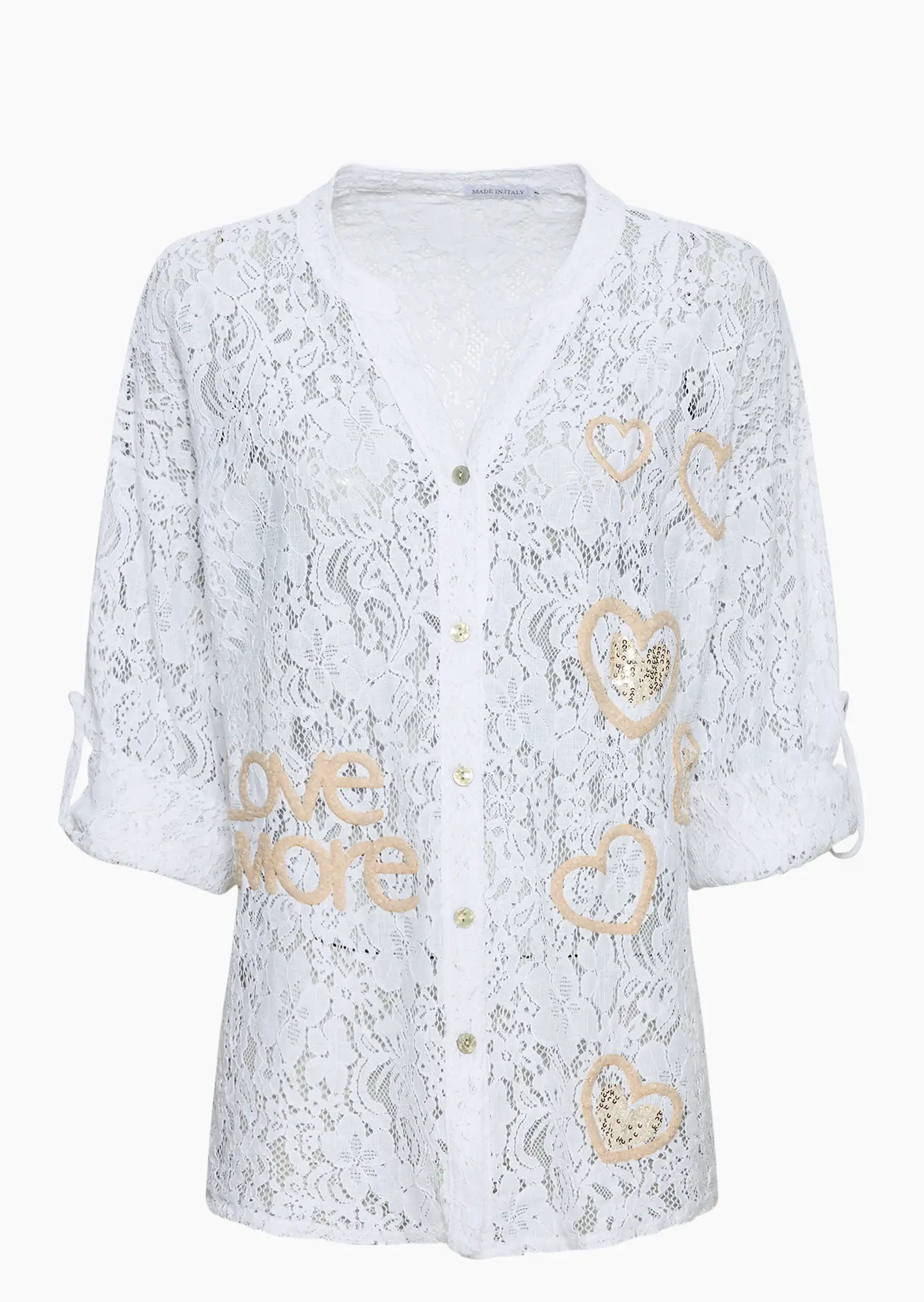 Bluse mit Alloverspitze, weiß