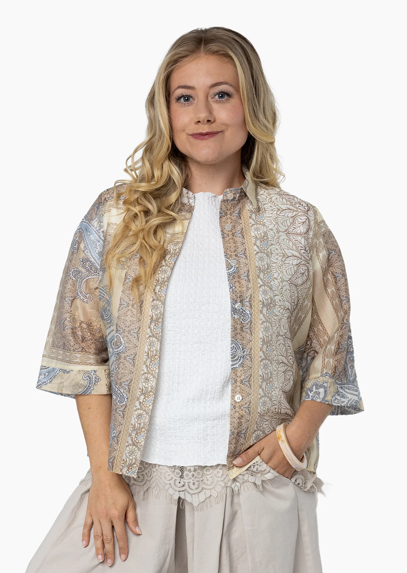 leichte Bluse mit Paisleymuster, crema