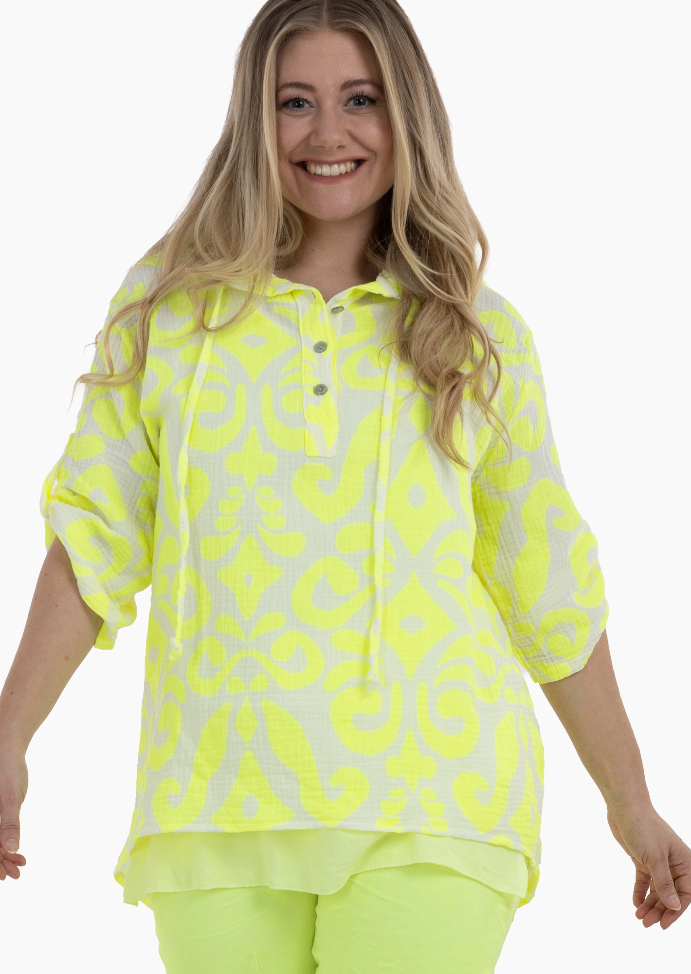 Musselinbluse mit Print, gelb