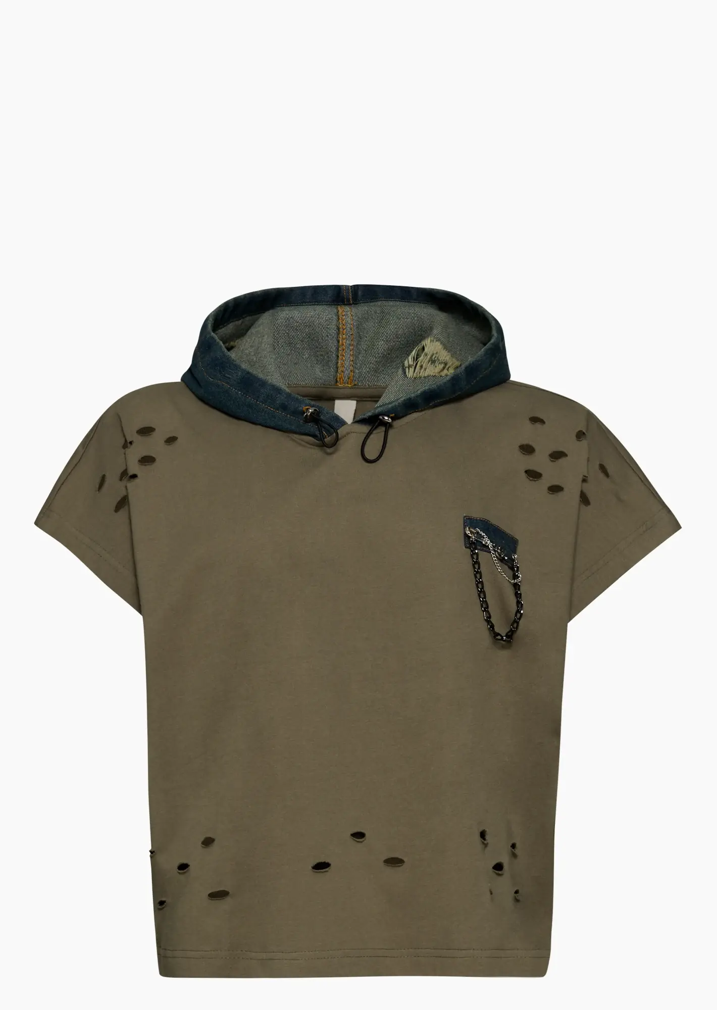 Shirt mit Denim & Loch-Optik, oliv
